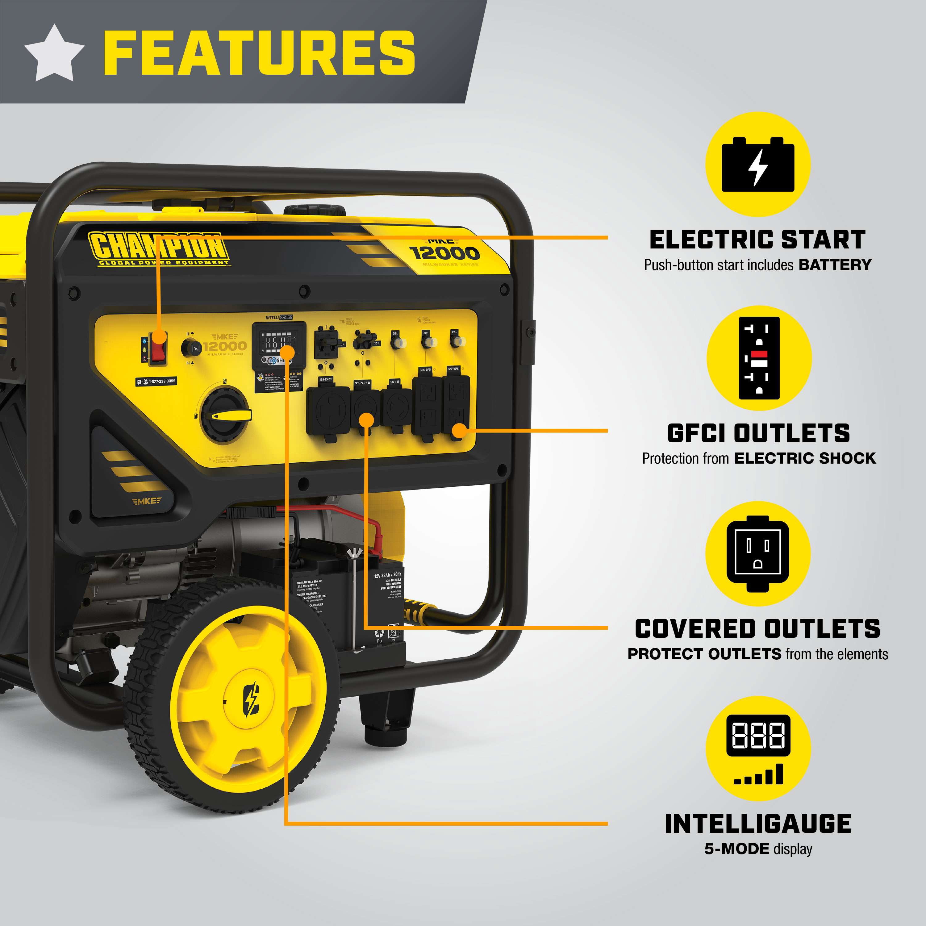 Champion 12,000-Watt Portable Home Backup Generator with Electric Start and CO Shield (15,000 Starting Watts) e1ujh