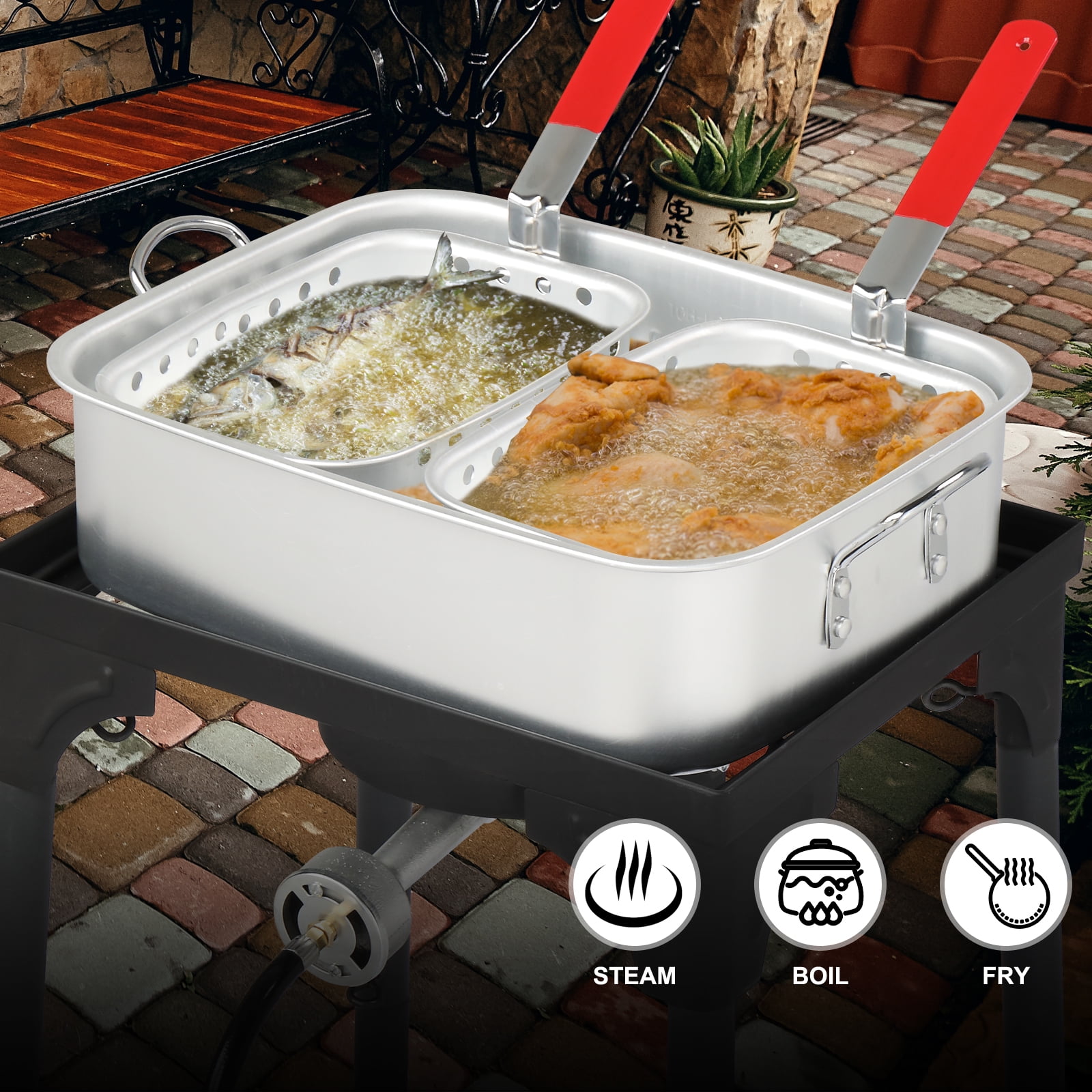 GoDecor Outdoor Propane Deep Fryer with Pot and 2 Inner Baskets (Silver, 18 qt) 27sk8