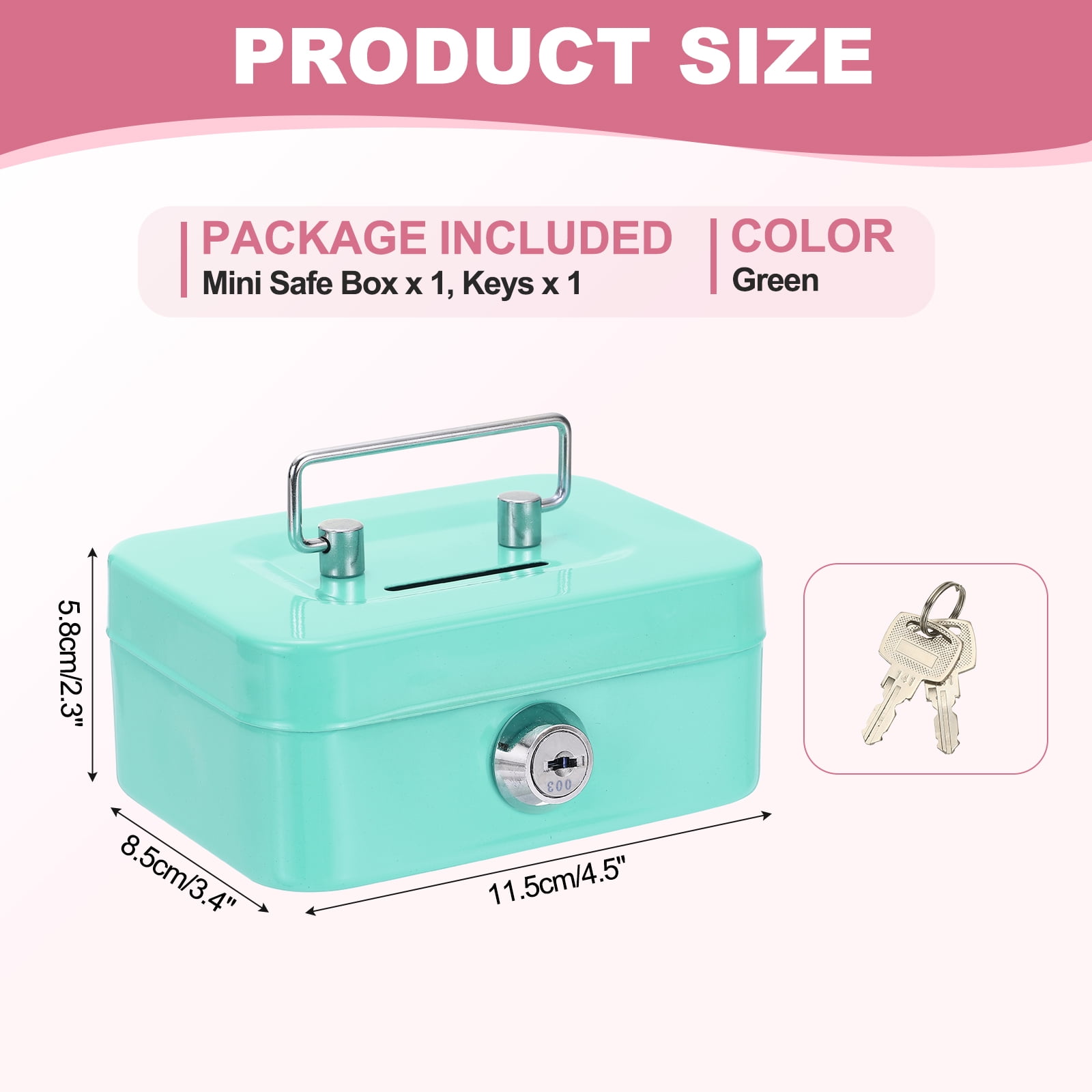 Uxcell Small Metal Cash Box with Security Key Lock for Money Jewelry and Personal Items (Green, 4.5 x 2.3 x 3.4 in) x9q7u
