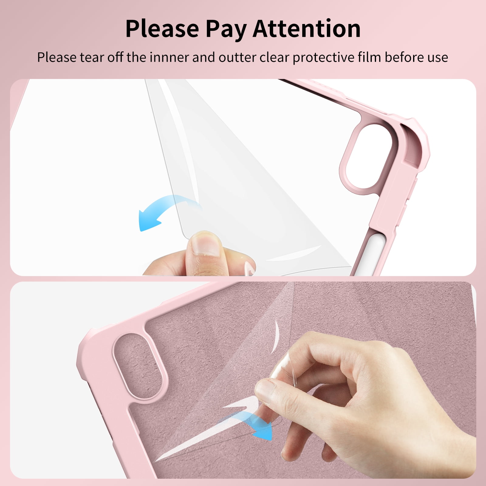Kenke Protective Case for iPad 11th Gen 2025 and 10th Gen 10.9 inch 2022, Slim Tri-Fold Stand with Pencil Holder and Clear Back Shell (Pink, 11 in) pdnia