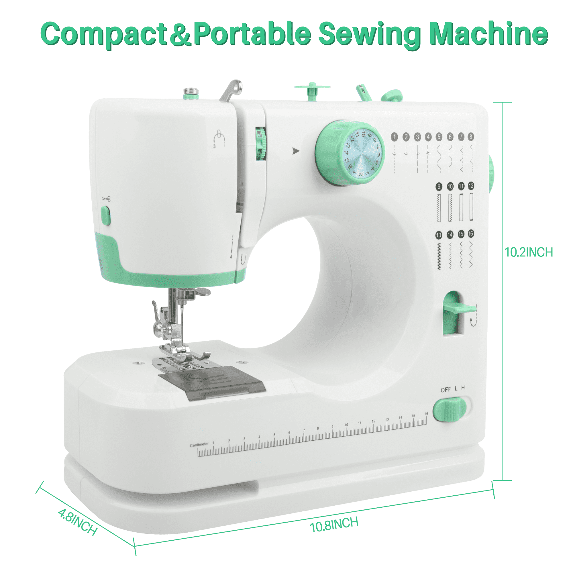 BCOOSS Portable Sewing Machine for Beginners with 16 Built-in Stitches and Foot Pedal (Green, 1 Unit) fj9r0