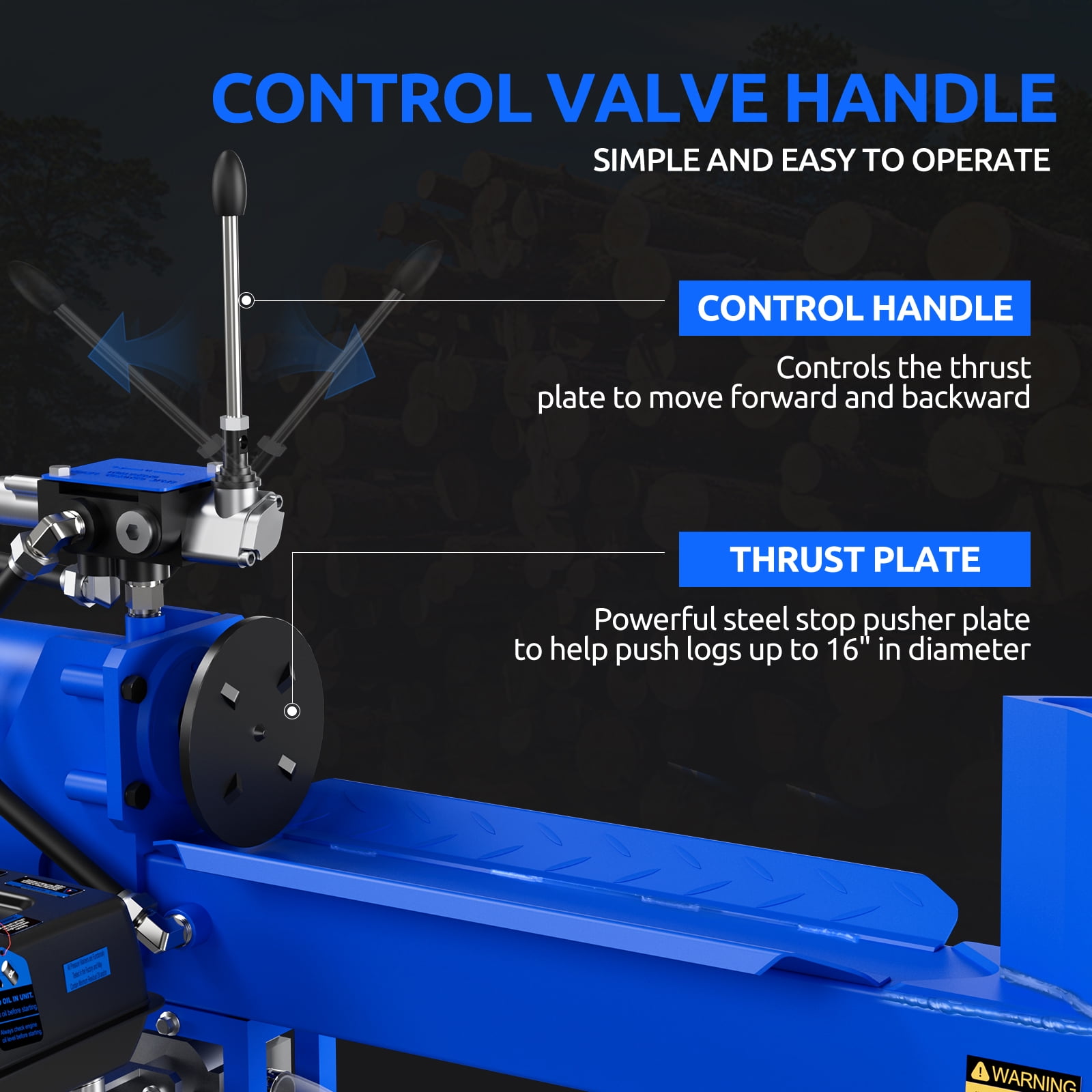 Efurden Gas Log Splitter with 7 HP Engine and 20 Ton Hydraulic Ram (Blue, 20 in L x 16 in D) 6hre3