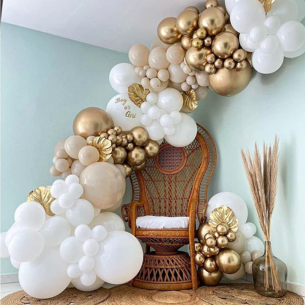 AOWEE Boho Balloon Garland Arch Kit, White and Gold Latex Balloons for Wedding and Birthday Party Decorations (126 Piece Set) kn4yj