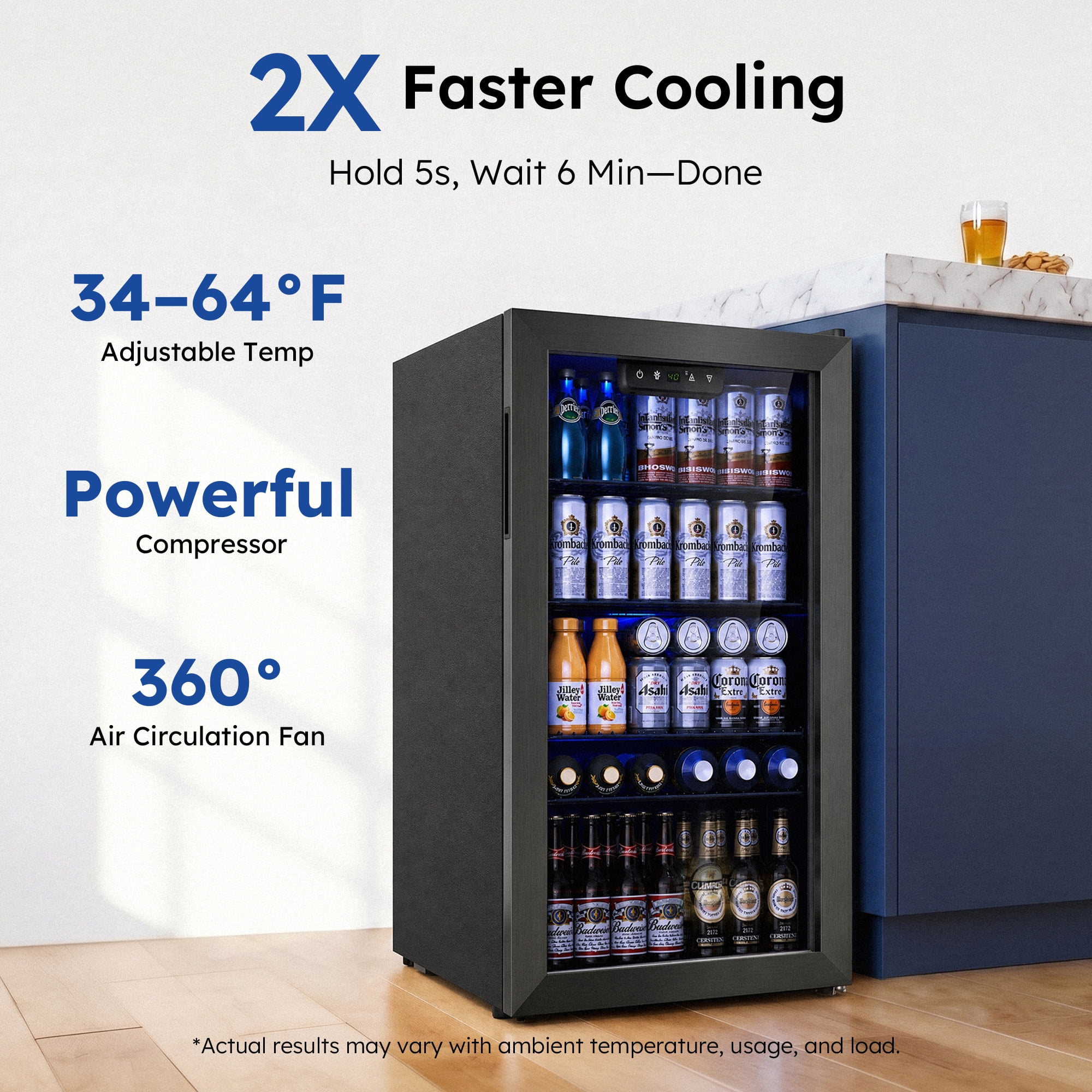 SIMZLIFE Beverage Refrigerator with Glass Door, Compact Cooler for Home and Office (Black, 17.3 in D x 31.3 in H) n0zrl
