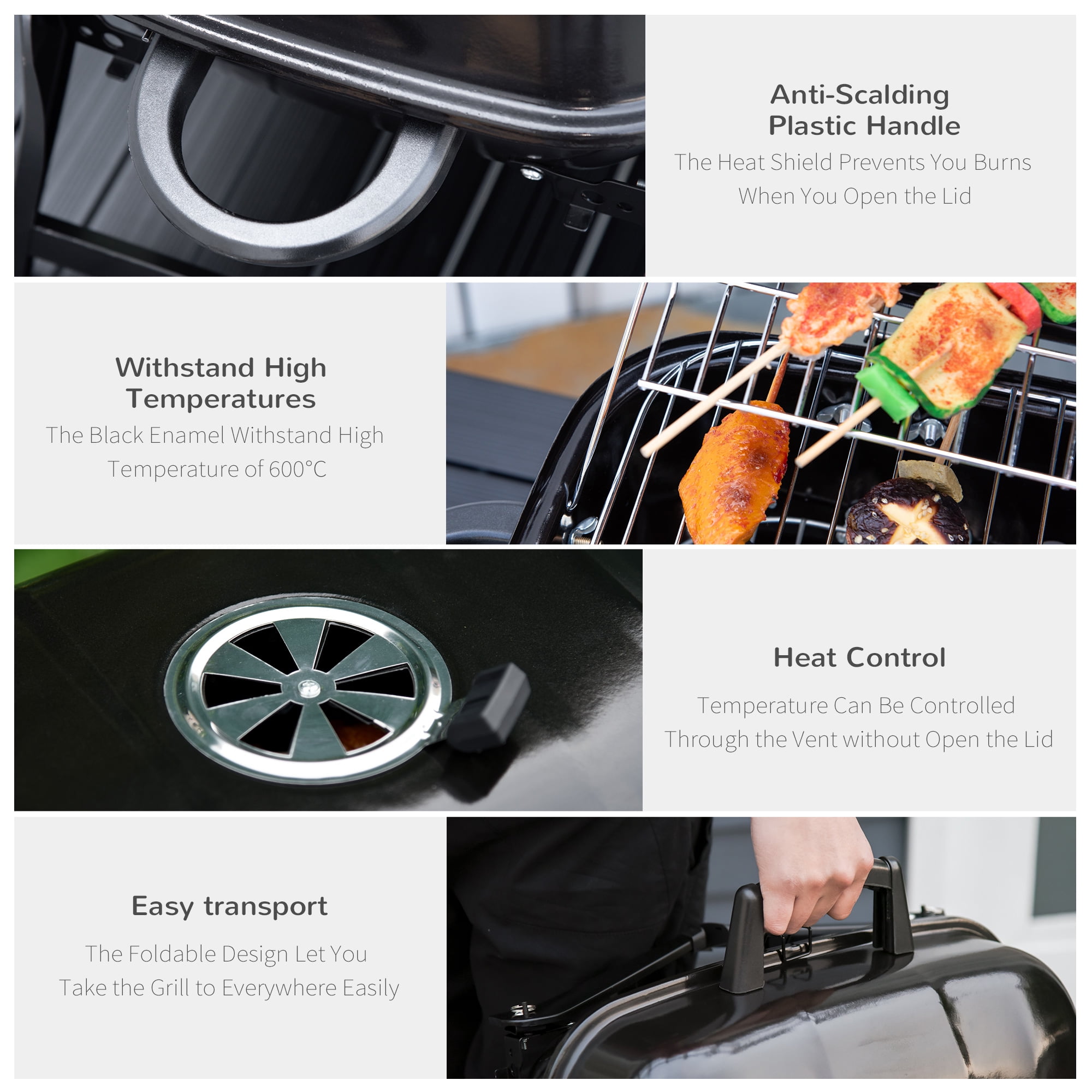 Outsunny Portable Charcoal Grill, Outdoor BBQ Cooking Stove with Folding Legs and Vent (Black, 23.25 in x 17 in x 14.25 in) tvf3d