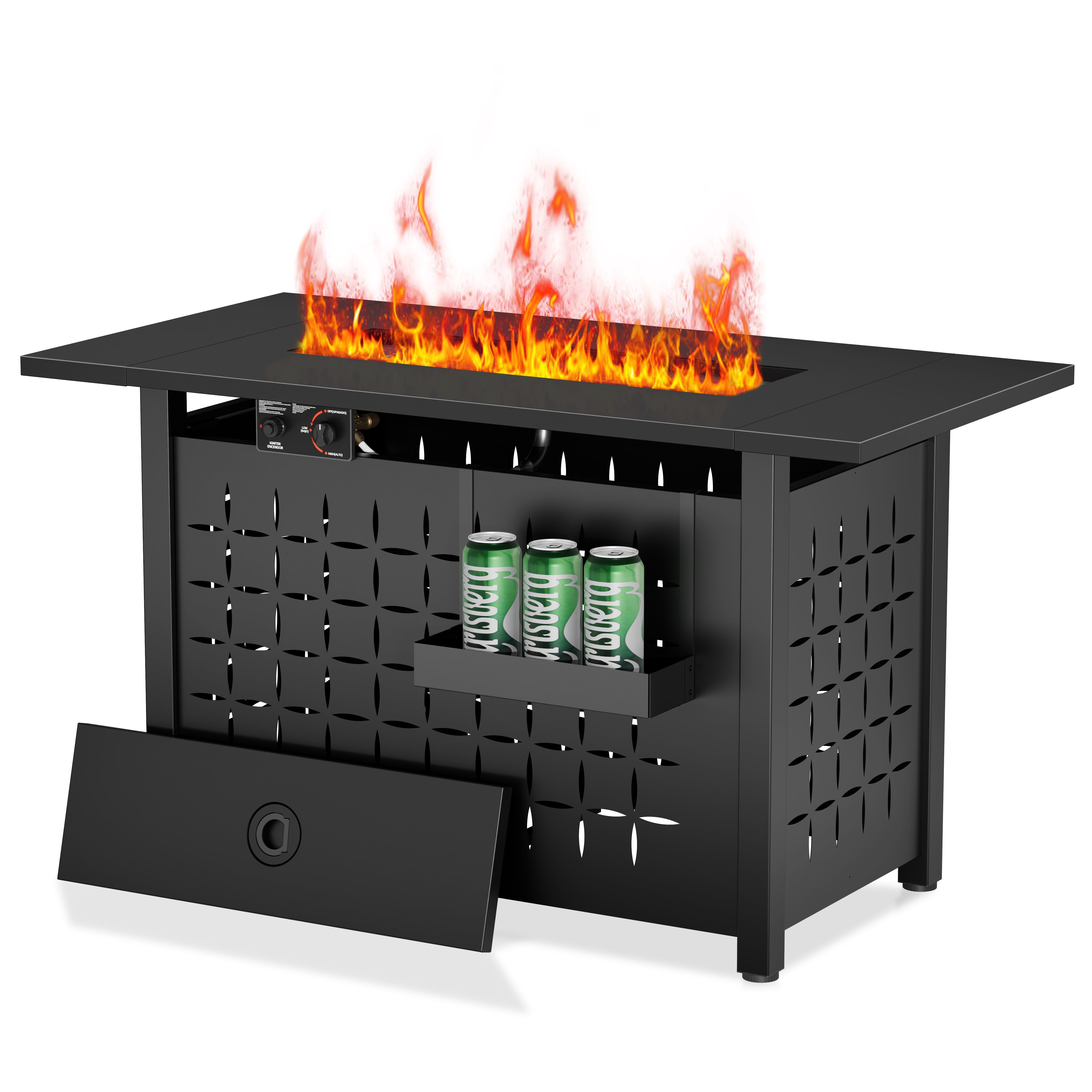 Segmart 43 in Propane Fire Pit Table, Outdoor Gas Fire Pit with Hanging Basket, Lid, and Lava Rocks (Black, 43 in) cmtzk