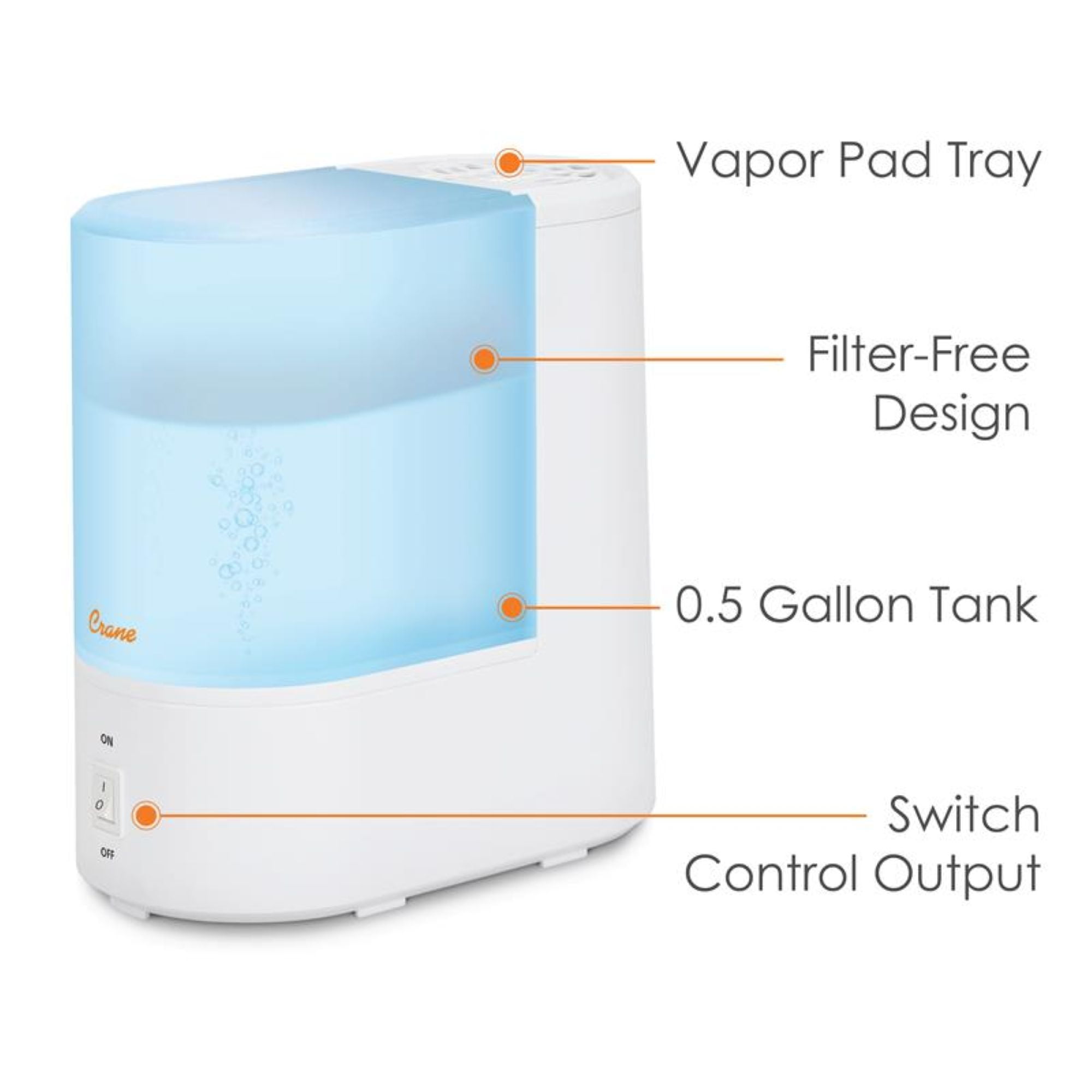 Crane Warm Mist Humidifier, Quiet Ultrasonic Steam Vaporizer for Bedroom and Home (Blue, 0.5 Gallon) h1px3