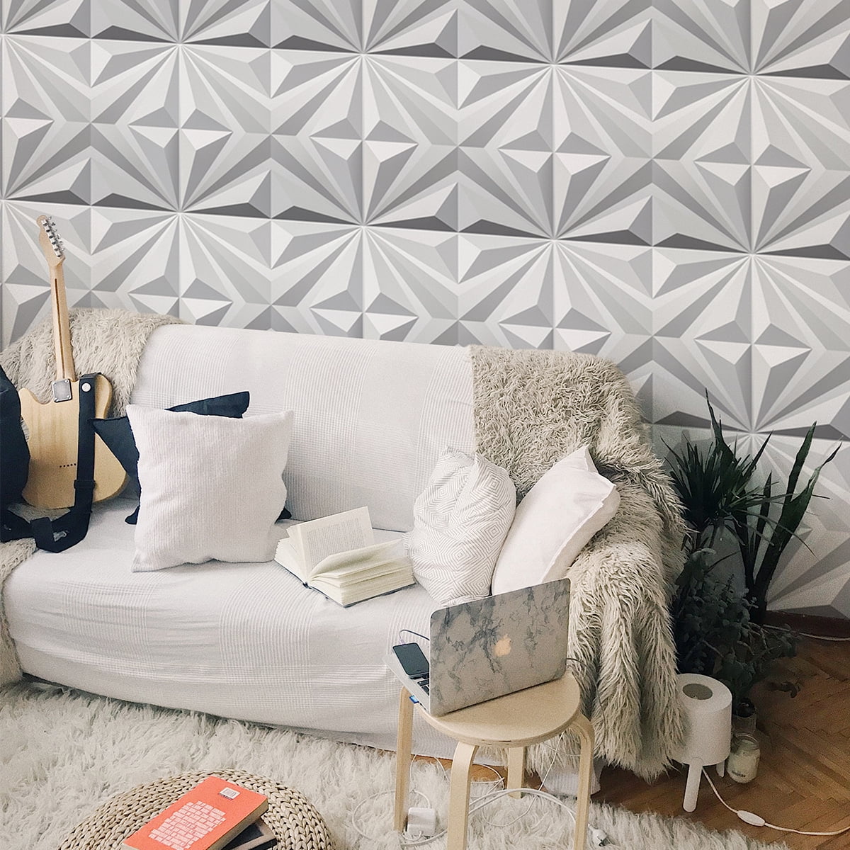 Art3d 3D Wall Panels Embossed PVC Decorative Interior Wall Decor (Matte White, 12-Pack, 19.7 in x 19.7 in) hi6rv