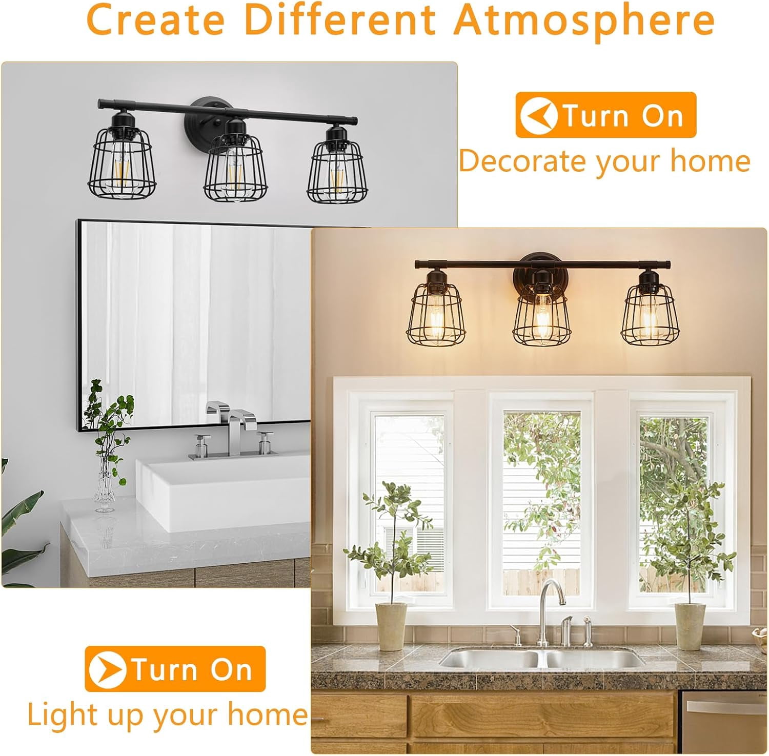 Licperron 3-Light Bathroom Vanity Fixture, Industrial Cage Shade Wall Lighting, Matte Black (18.11 in Wide) qit2a