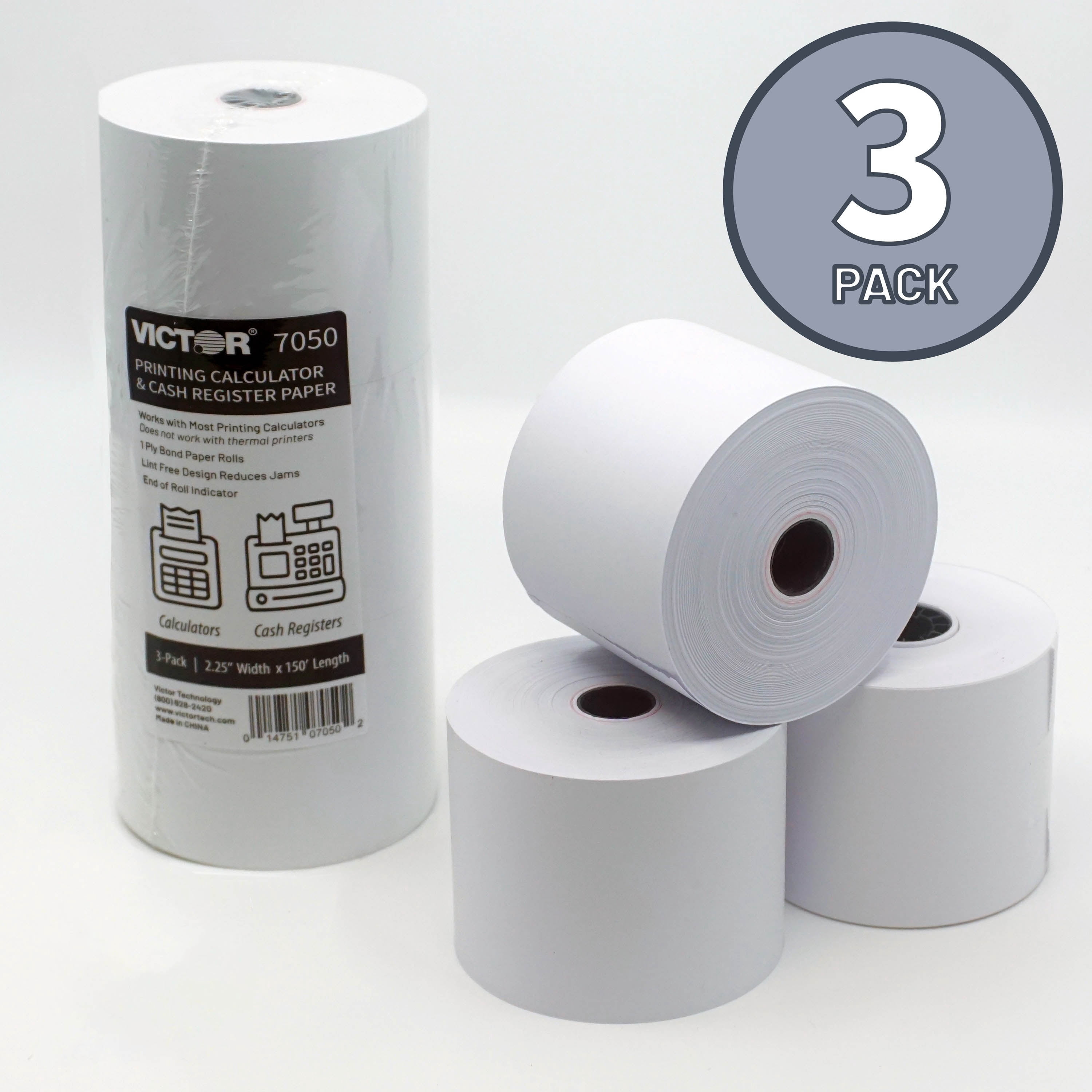 Victor Technologies Calculator Paper Rolls (White, 3 Pack, 2.25 in Width) 0ebeq