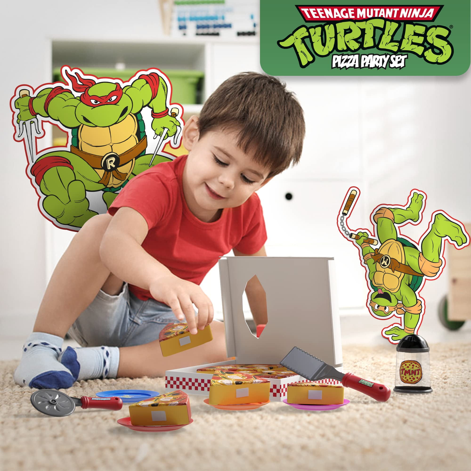 Lollipop Kids Pizza Toy Set, Pretend Kitchen Play Food, Slice & Serve Pizza with Accessories (Brown, 14-Piece Set) tmj5a