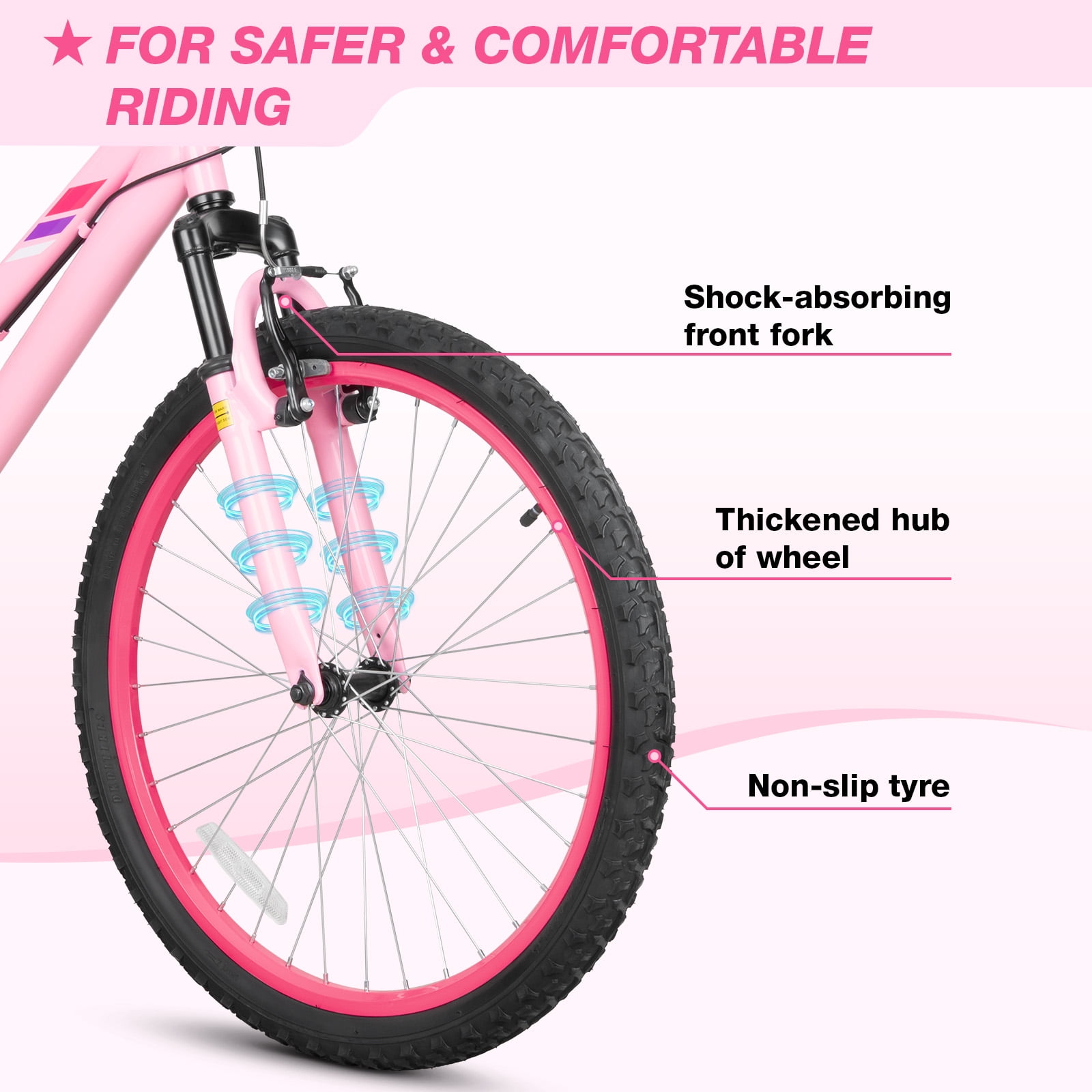 Hykolity Kids Mountain Bike, 24 in 7-Speed Girls Bicycle with Front Suspension (Pink, 24 in) 87vnz
