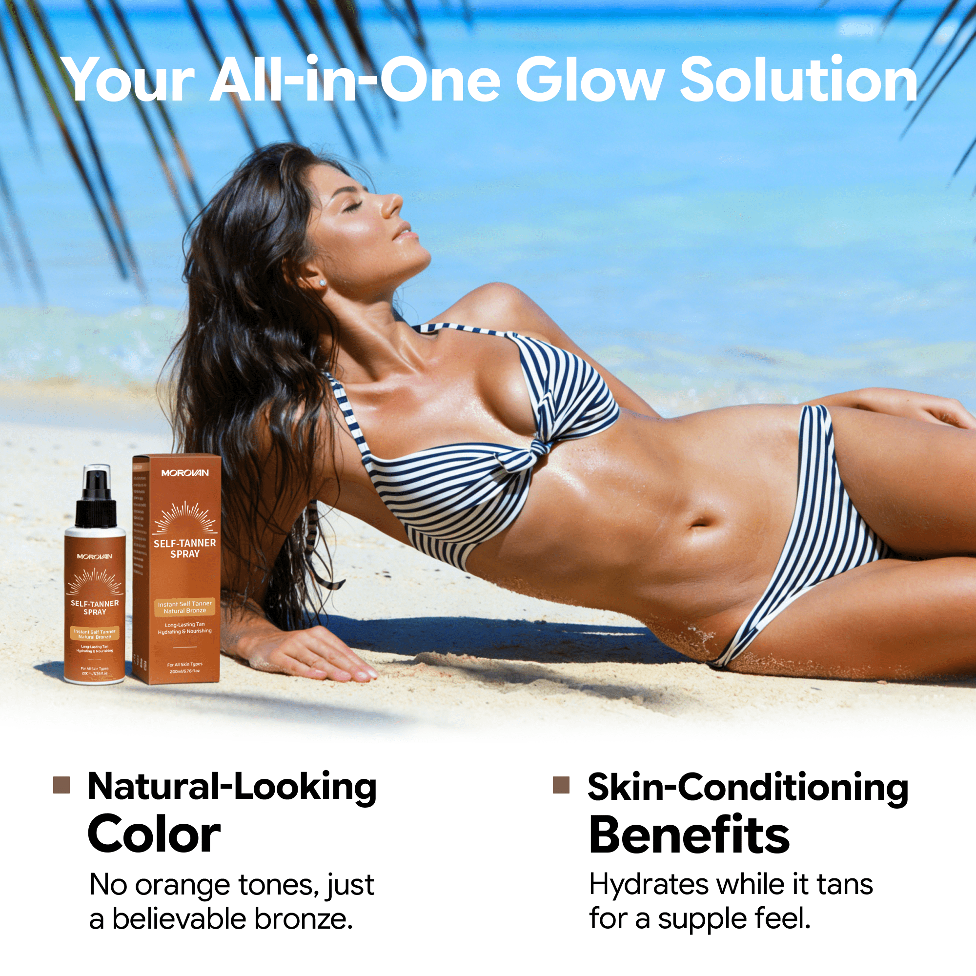 MOROVAN Self-Tanner Spray Instant Natural Bronze, Long-Lasting Streak-Free Glow for Face and Body (6.76 fl oz) d8sk1