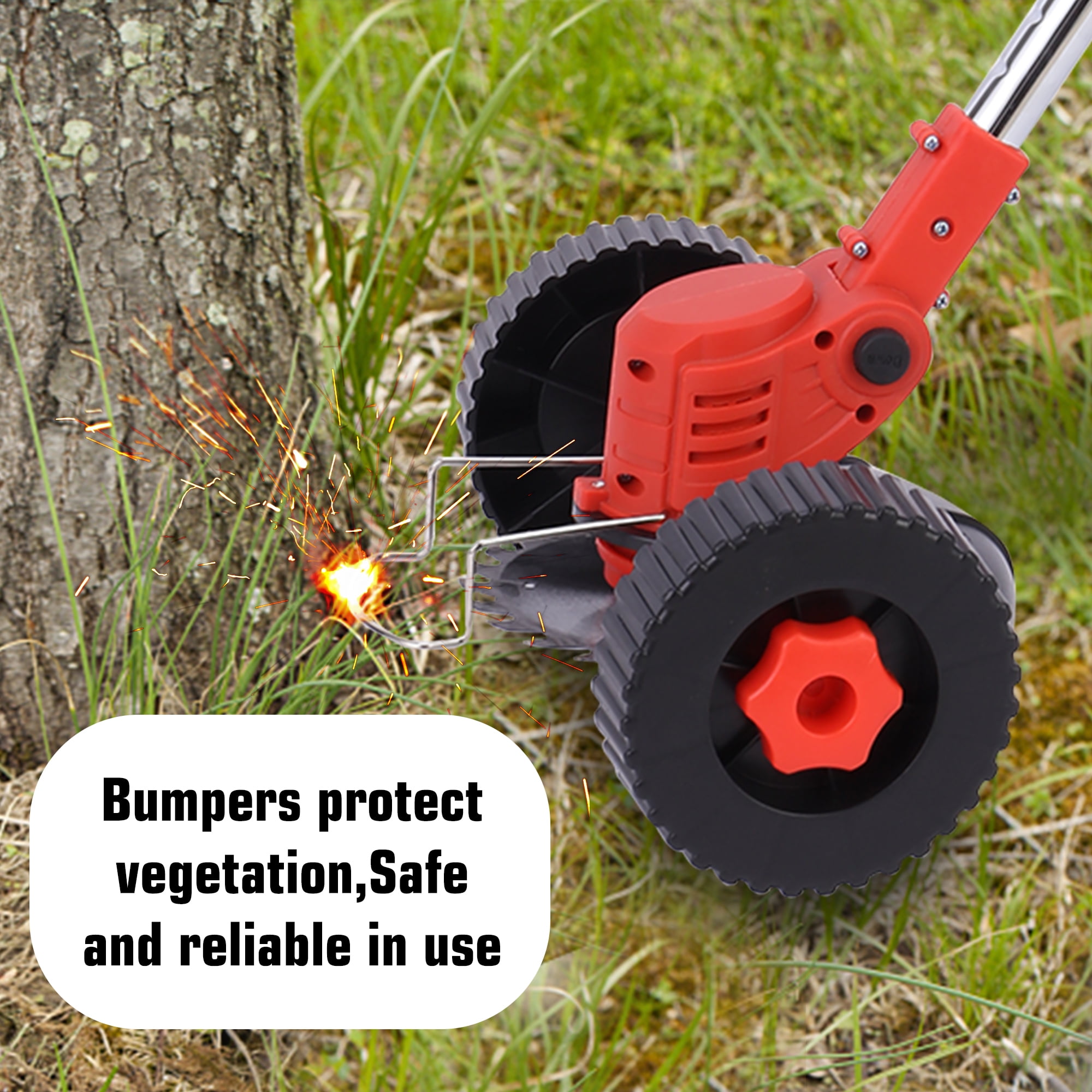 Myriann 24V Electric Cordless Grass Trimmer and Lawn Edger with Wheels and Dual Batteries (Red) r1iuc