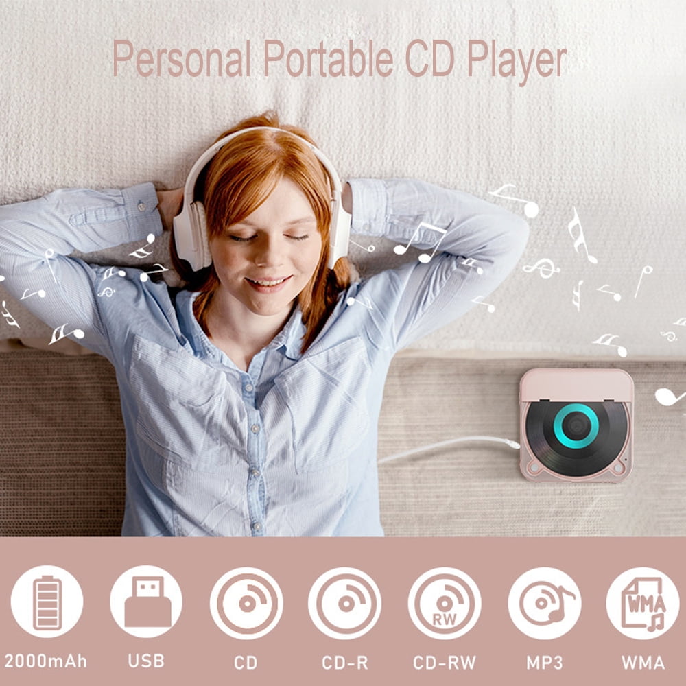 MEGICOT Portable Bluetooth CD Player with Rechargeable Battery and LED Display (Black, 5.23 in x 5.23 in x 0.98 in) v5azt
