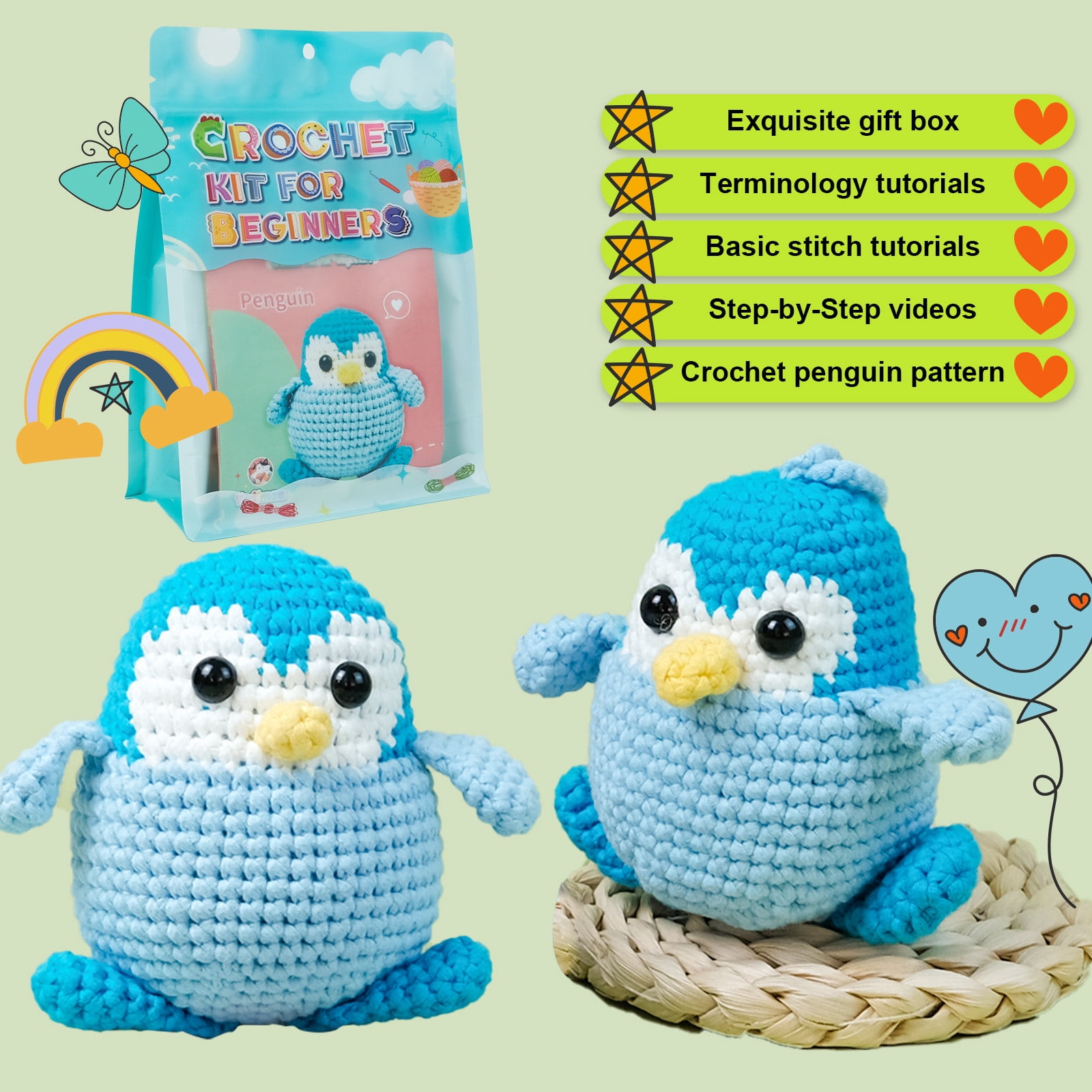 Tpzfurit Penguin Crochet Kit for Beginners, DIY Craft Activity Set with Yarn, Hook, and Instructions (1 Set) m2hhh