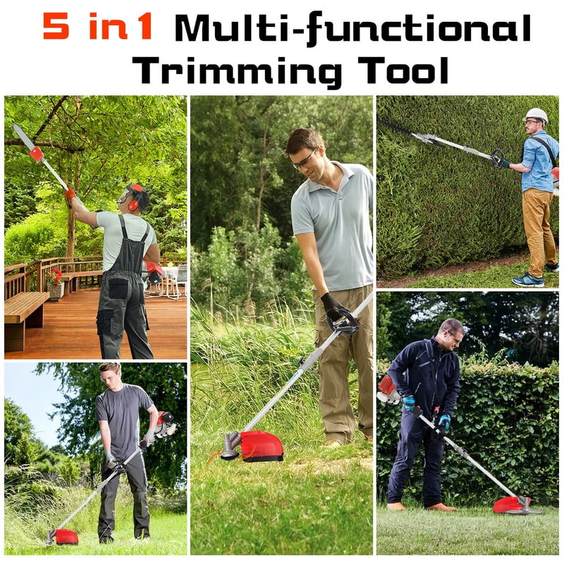 Floseru 52cc 5-in-1 Gas String Trimmer and Multi-Tool Landscaping System (Red, 52cc Engine) cgttt
