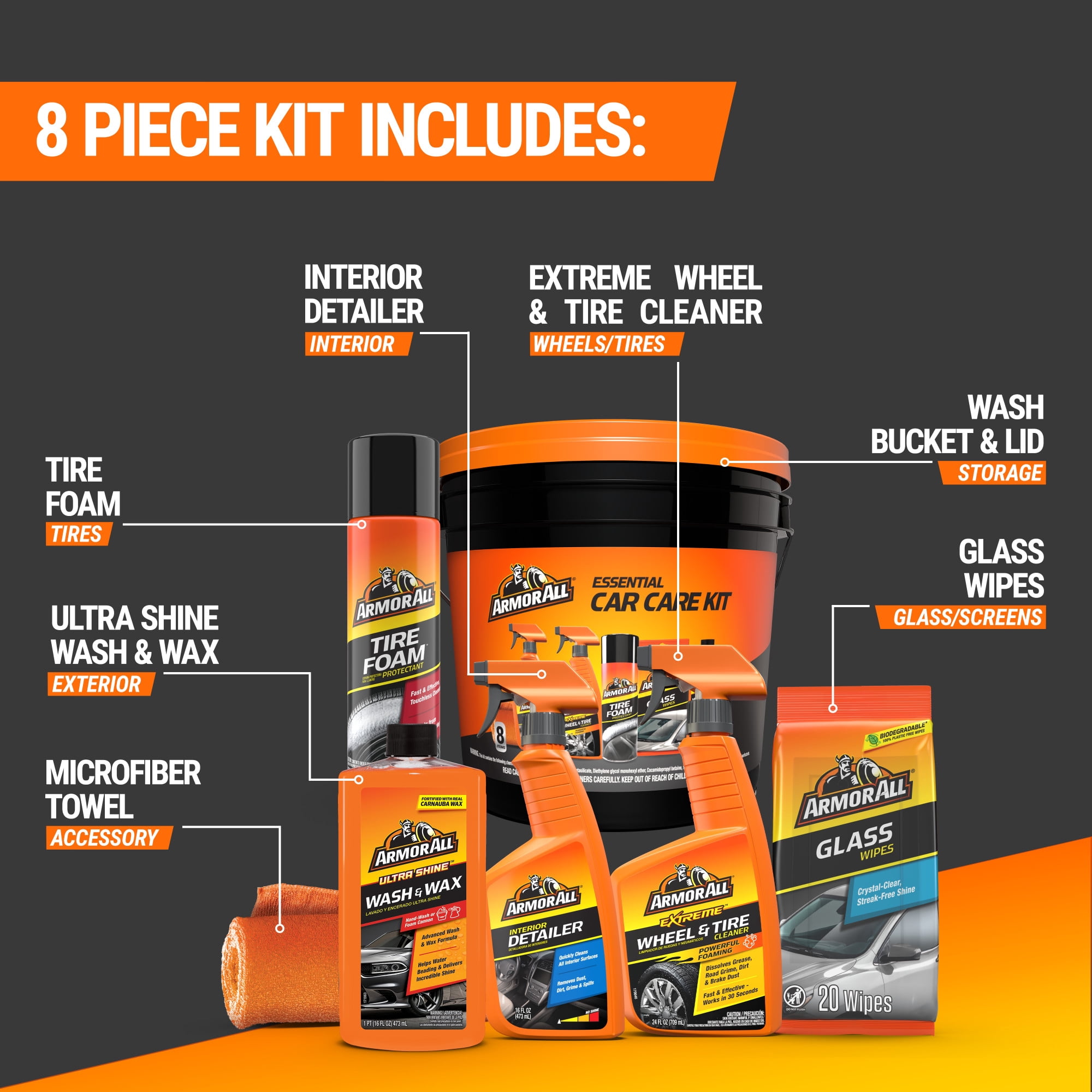 Armor All Car Cleaning Kit for Interior and Exterior Detailing (8-Piece Set) rzwtb