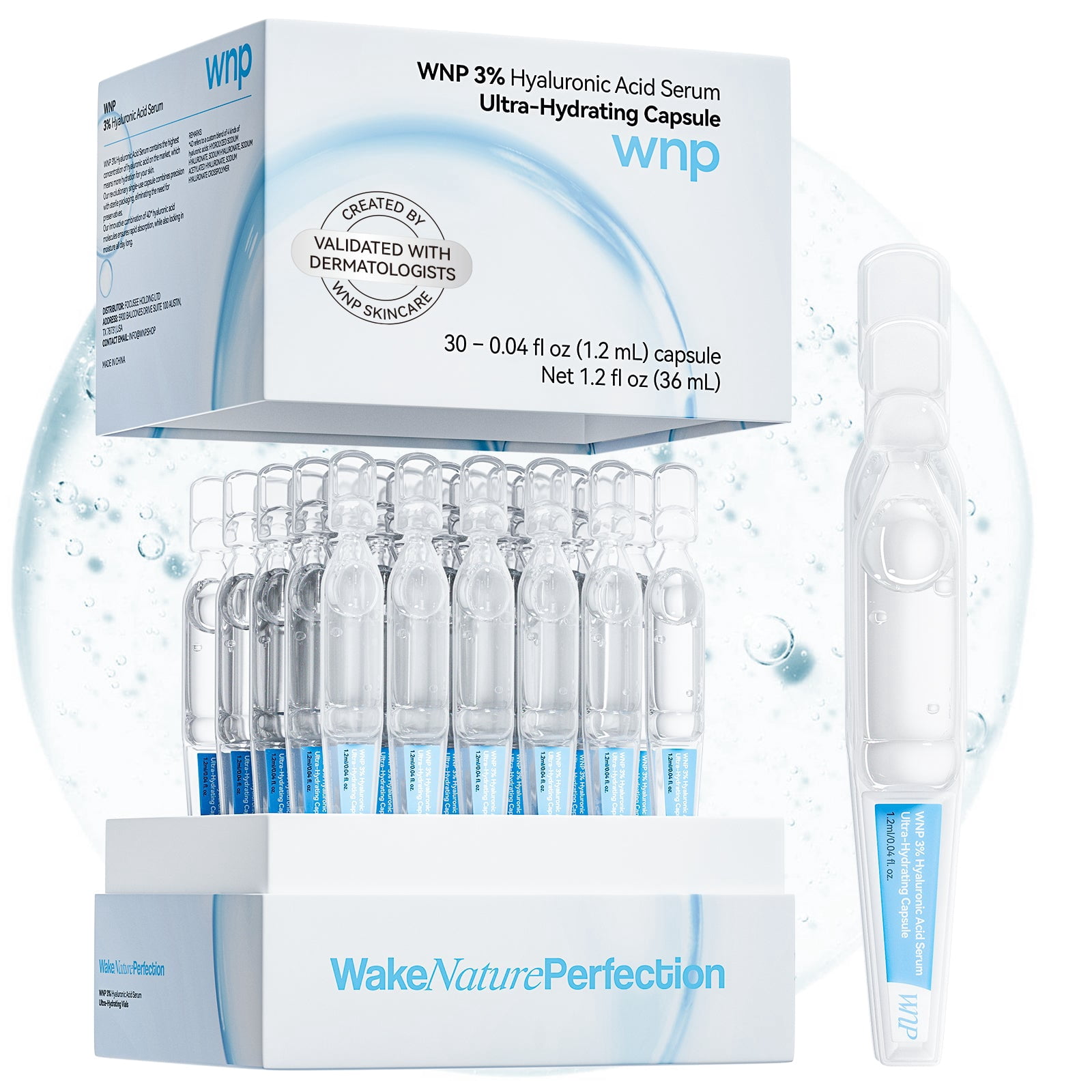 WNP Hydrating Face Serum with 3% Hyaluronic Acid, Anti-Aging Facial Moisturizer (30 Count, 0.04 fl oz) 8gsxl