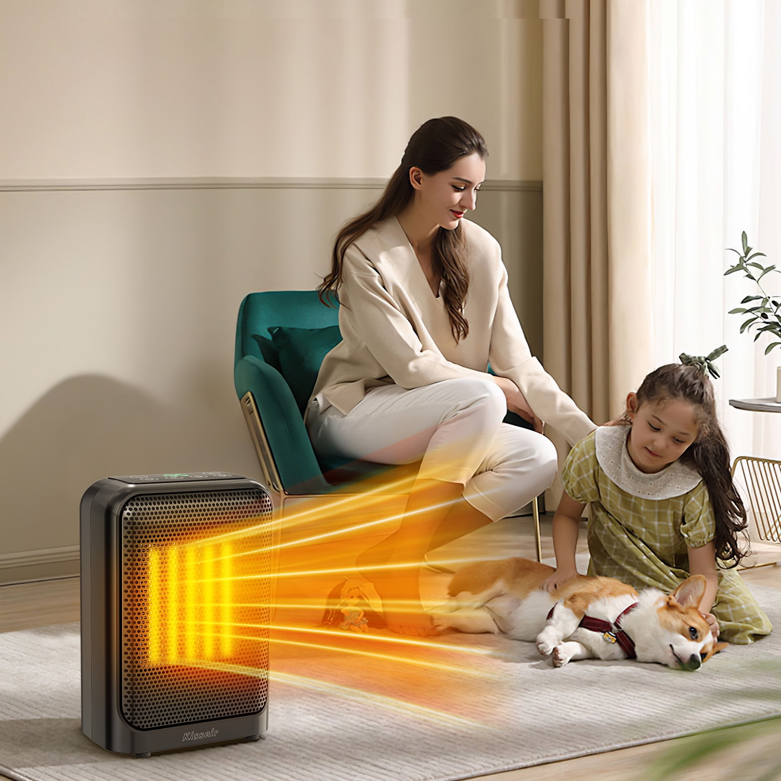 Moifoi 1500W Ceramic Space Heater, Portable Indoor Fan Heater with Adjustable Thermostat (Black, 6.18 in x 4.80 in x 8.94 in) qtkv5