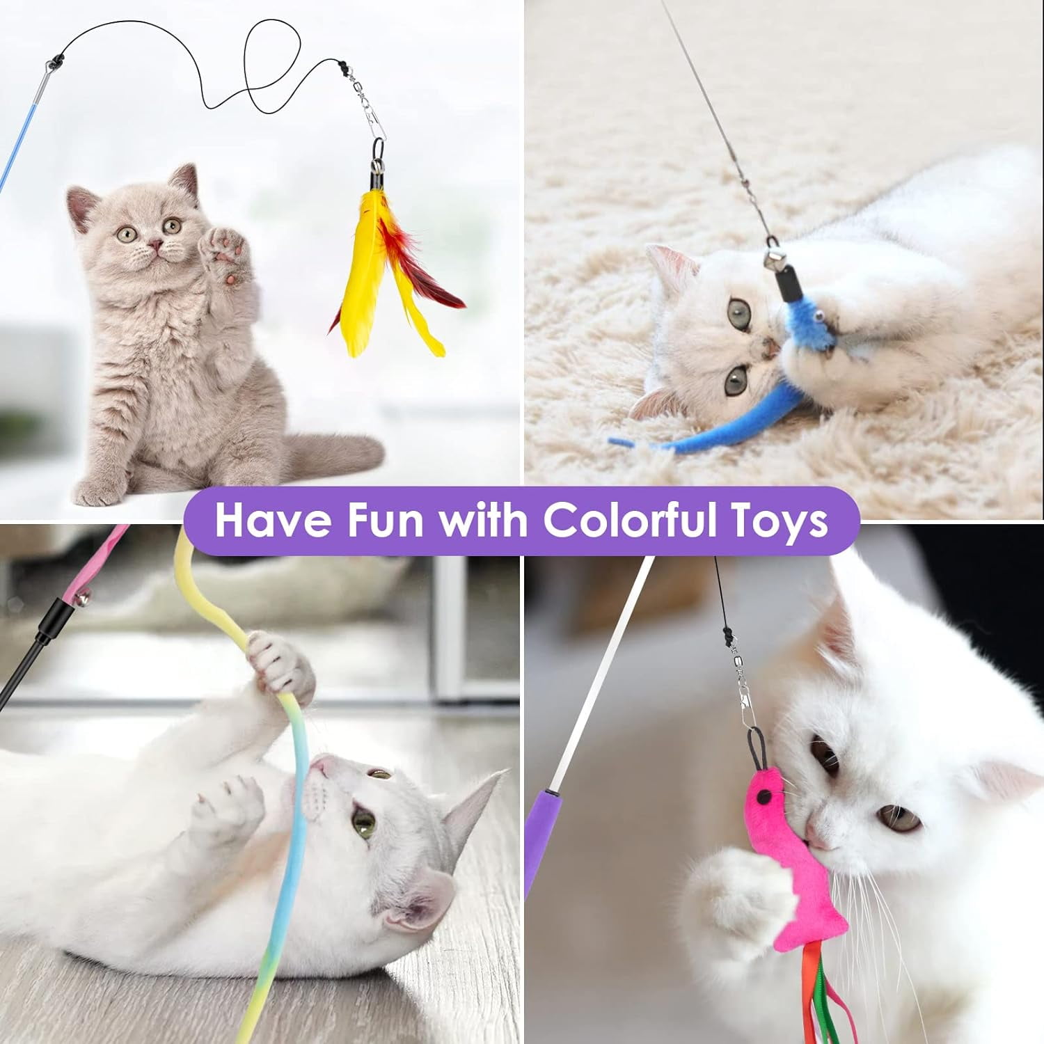 Oziral Interactive Cat Feather Toy Set, Retractable Wand with Assorted Teaser Refills (18 Pack) 8abd3