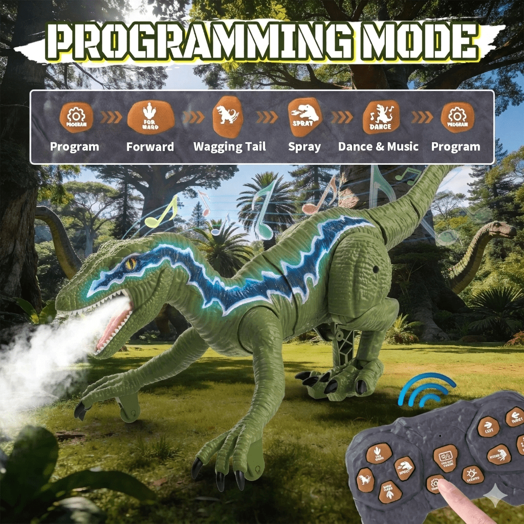 XINGLUKE Remote Control T-Rex Dinosaur Toy, Walking RC Robot with LED Lights and Mist Spray (Green, 12 in) g3l9o