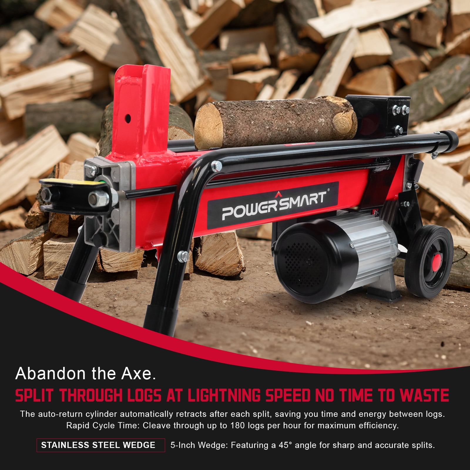 PowerSmart 7-Ton Electric Log Splitter, 15A Motor, Horizontal Wood Splitter for Firewood (20 in Length Capacity) 0kczh