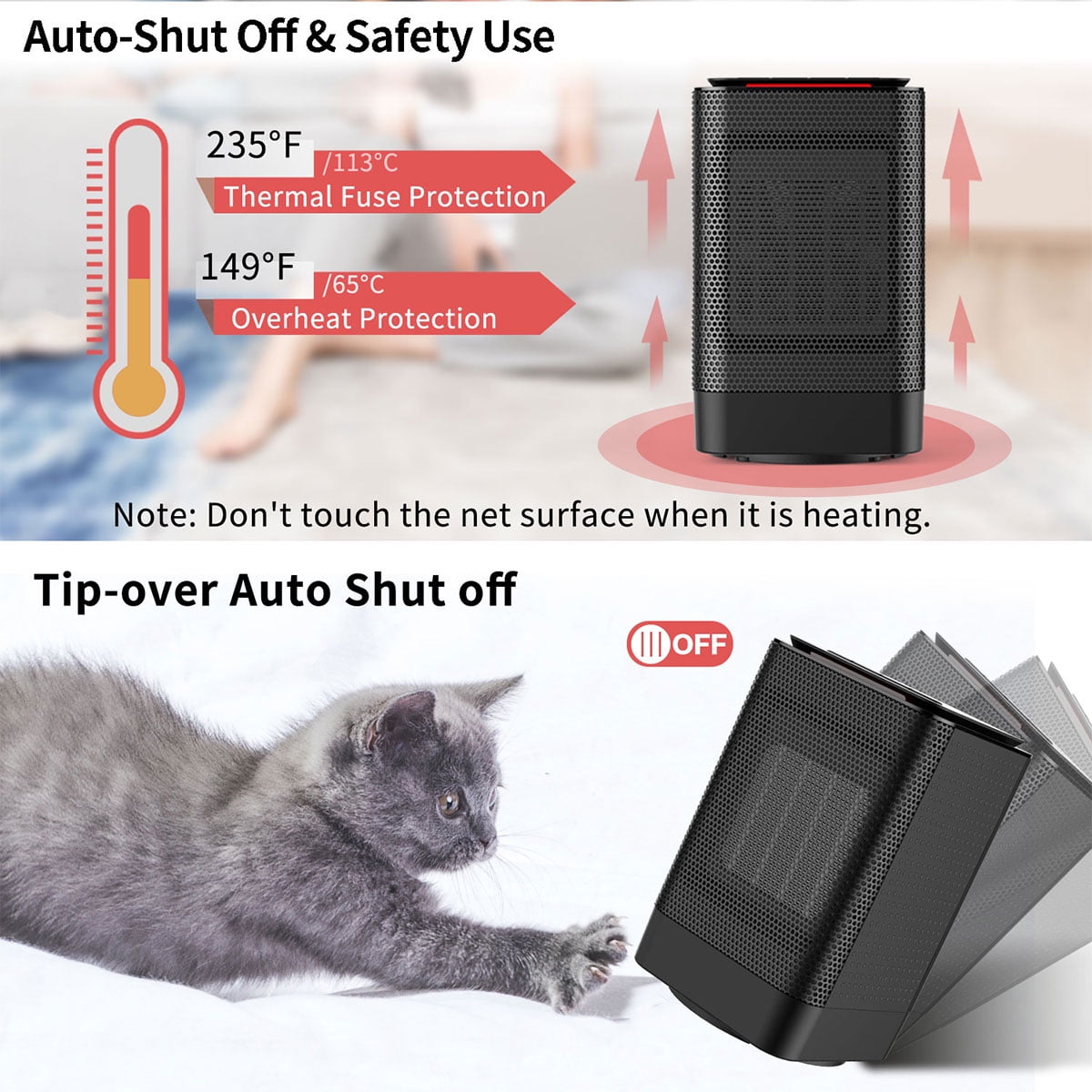 ALROCKET Portable Electric Space Heater with 70° Oscillation and Adjustable Heat Settings (Black) gyss0