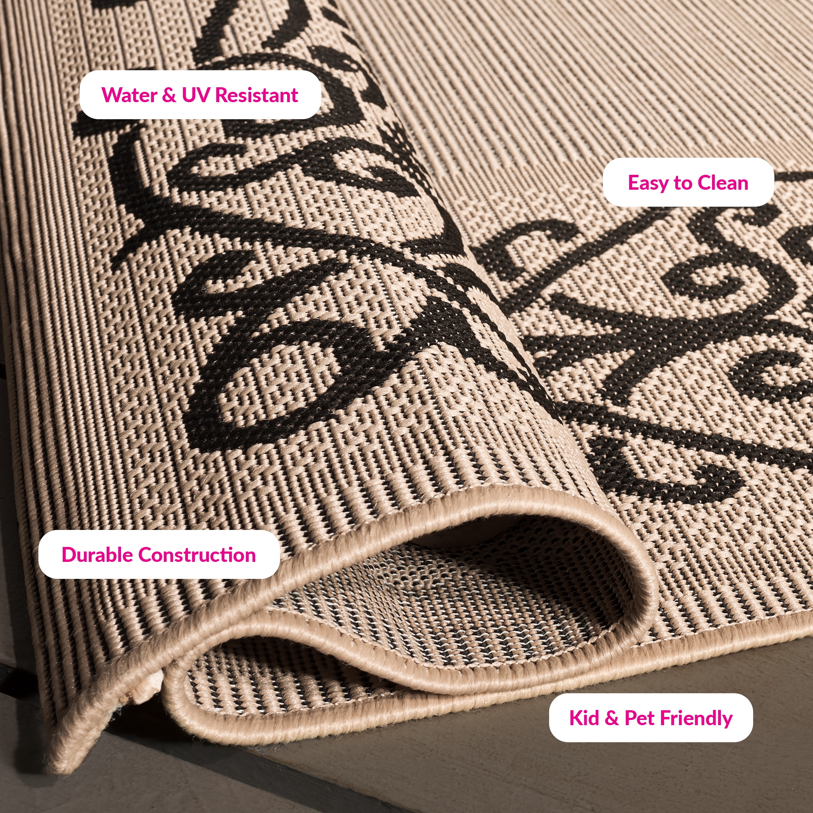Safavieh Courtyard Ellie Oriental Indoor/Outdoor Area Rug (Sand/Black, 9 ft x 12 ft) ipuhd