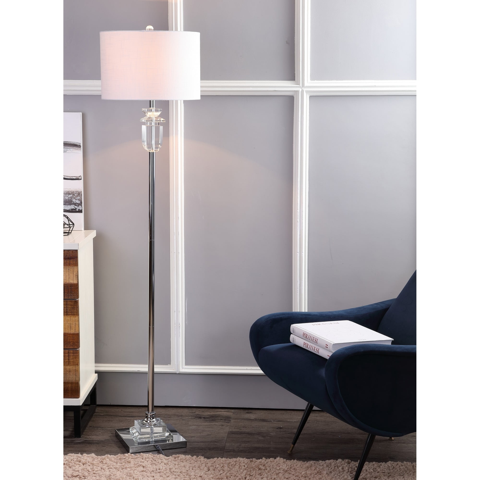 JONATHAN Y Aria Crystal LED Floor Lamp, Modern Metal Standing Light for Living Room (Clear/Chrome, 63 in) 774bn