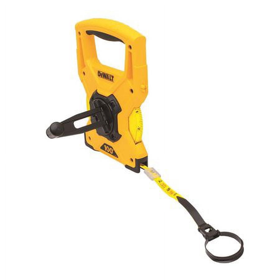 DEWALT Long Tape Measure, Heavy-Duty Fiberglass Blade, Ergonomic Hand-Crank Reel (Yellow, 0.5 in x 100 ft) k11n0