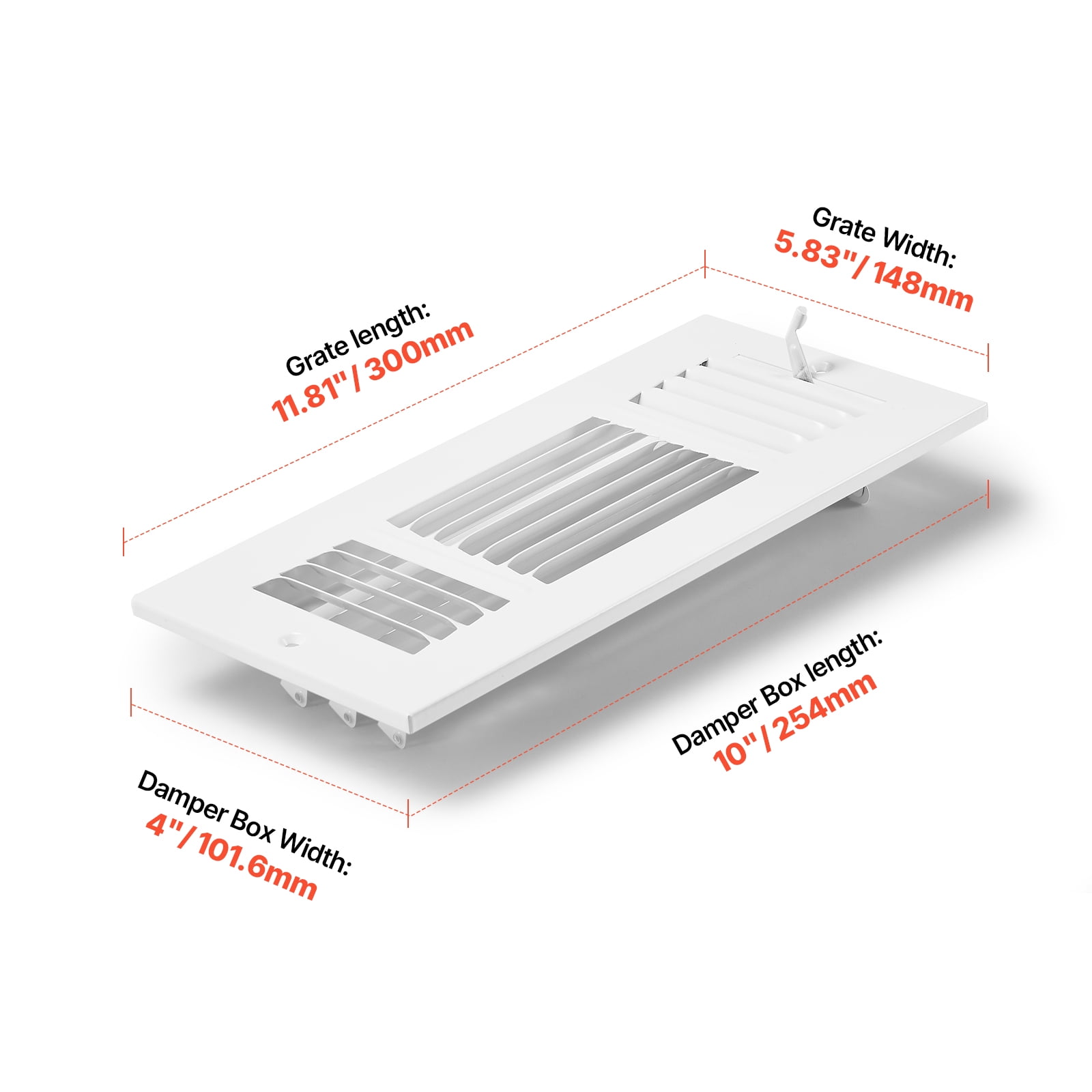 KFFKFF HVAC Wall Register Vent Covers, Triple-Direction Air Flow Diverter with Metal Regulator (White, 4 in x 10 in, 6-Pack) ni9zn