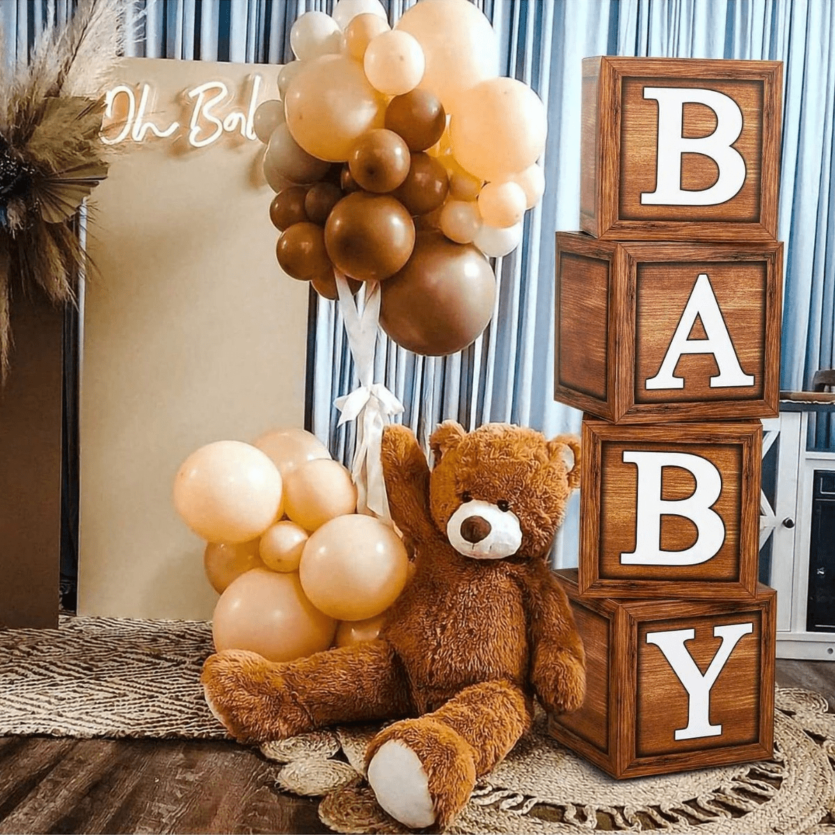 Kicpot Rustic Wood Grain BABY Balloon Boxes for Party Decorations (Brown, 11.8x11.8x11.8 in) q4qot