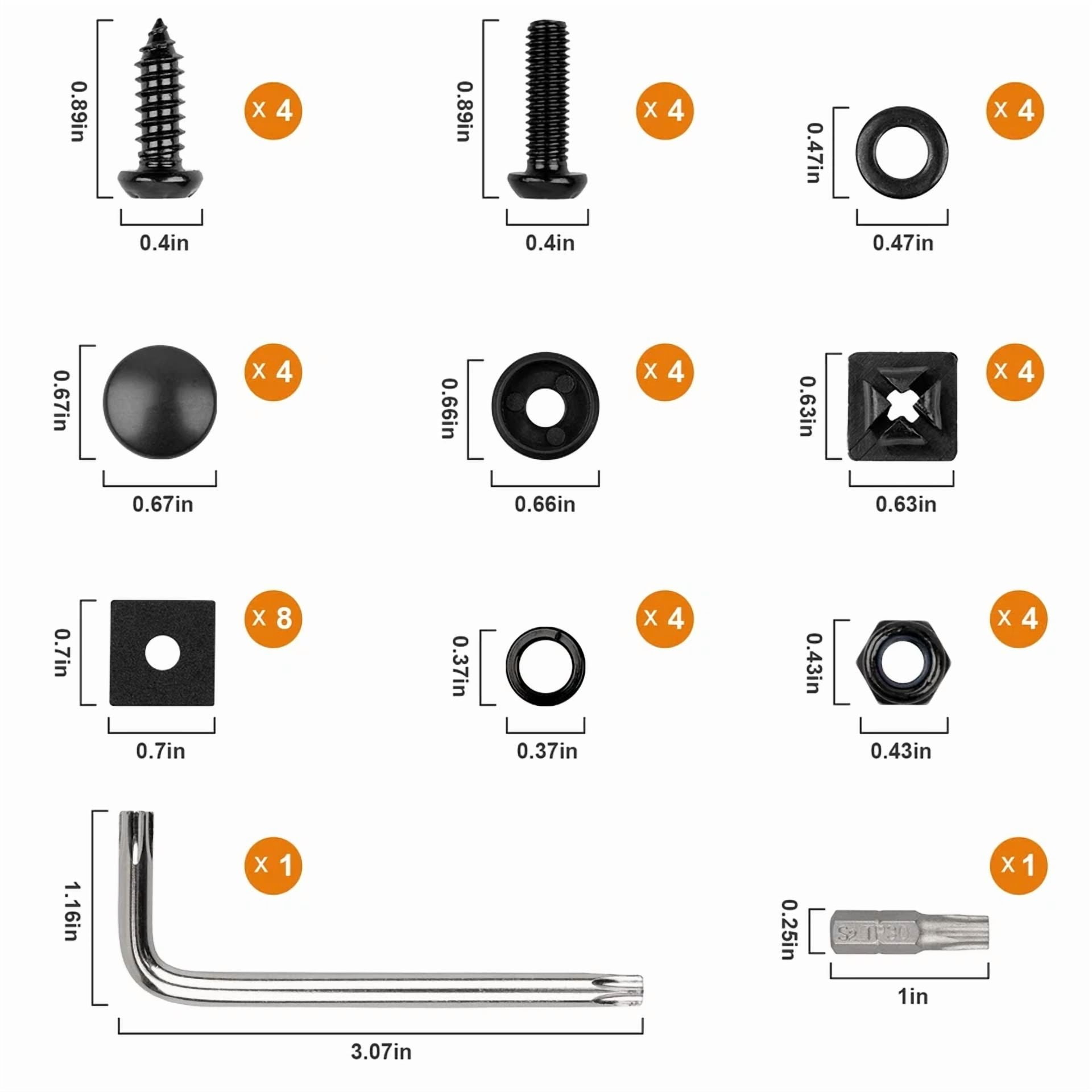 KLYNE Anti-Theft License Plate Screw Kit, Tamper-Proof Hardware Set (Black, 0.25 in) clj7q