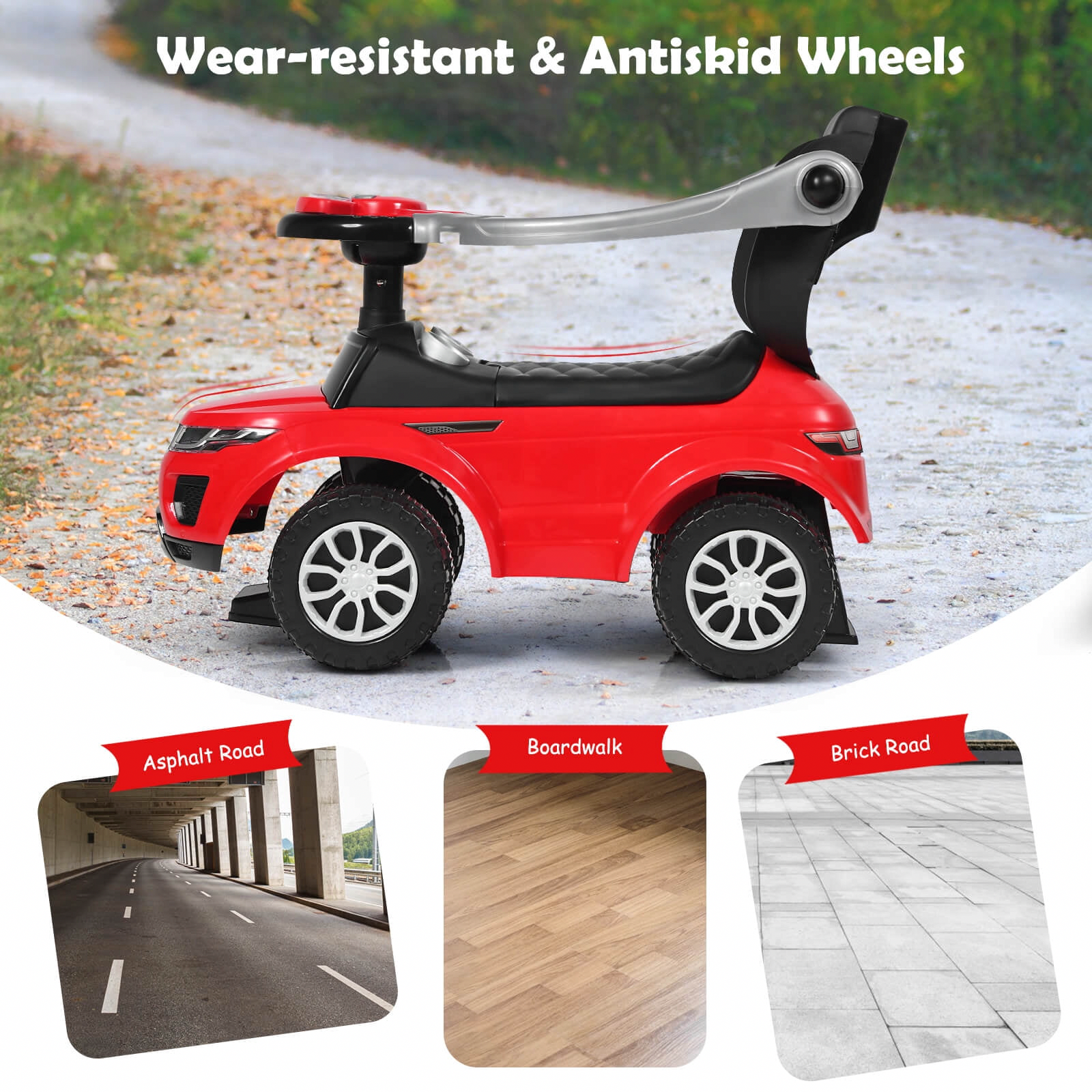 INFANS 3-in-1 Ride-On Push Car Toddler Stroller with Music and Storage (Red) yswuz