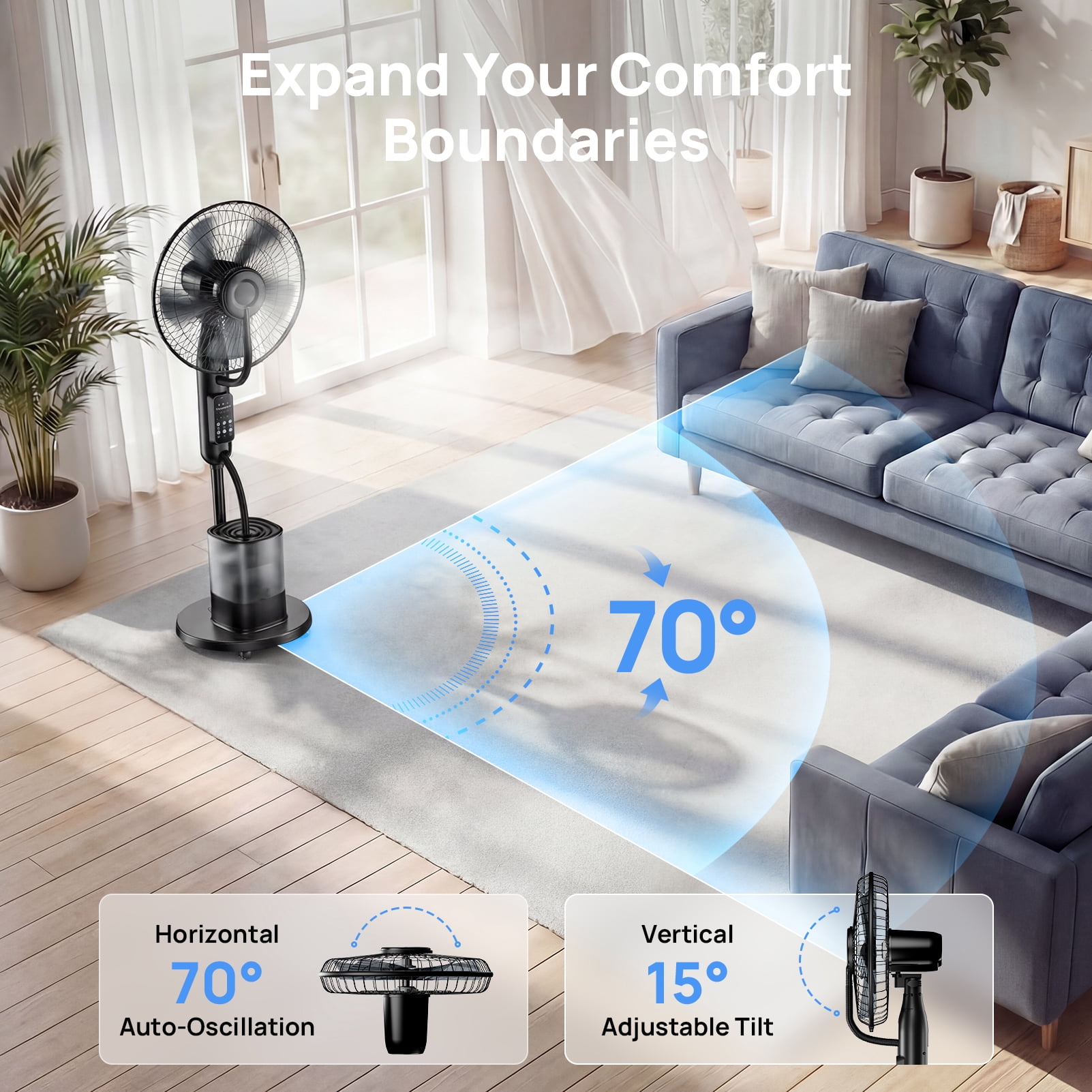 COWIN Pedestal Misting Fan, Oscillating Cooling Floor Fan with Remote, 5 Speeds & 3 Modes (Black, 1.06 gal) ixwi9