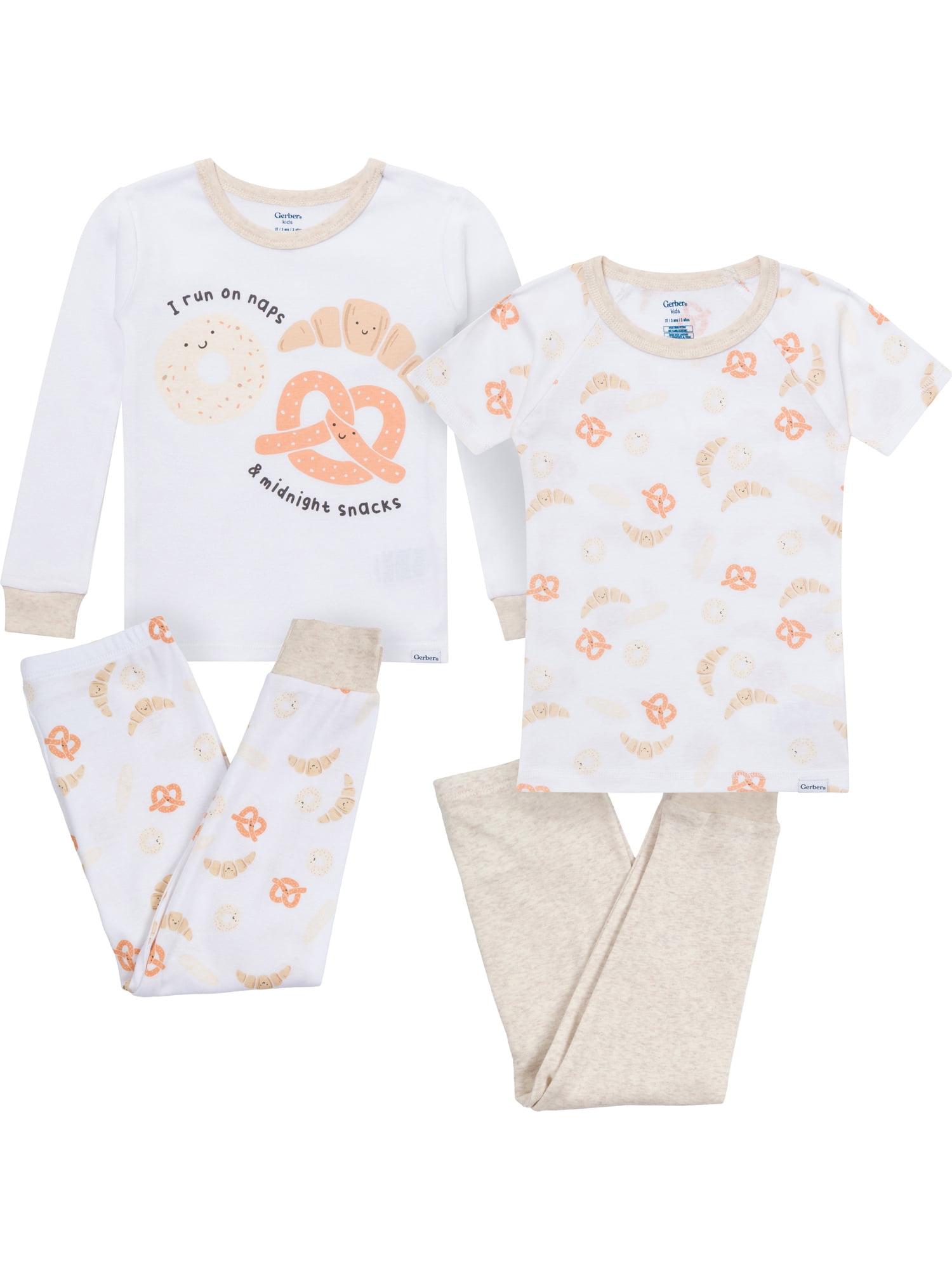 Gerber Toddler Neutral Tight Fitting Pajama Set (4-Piece, 12 Months - 5T) ancps