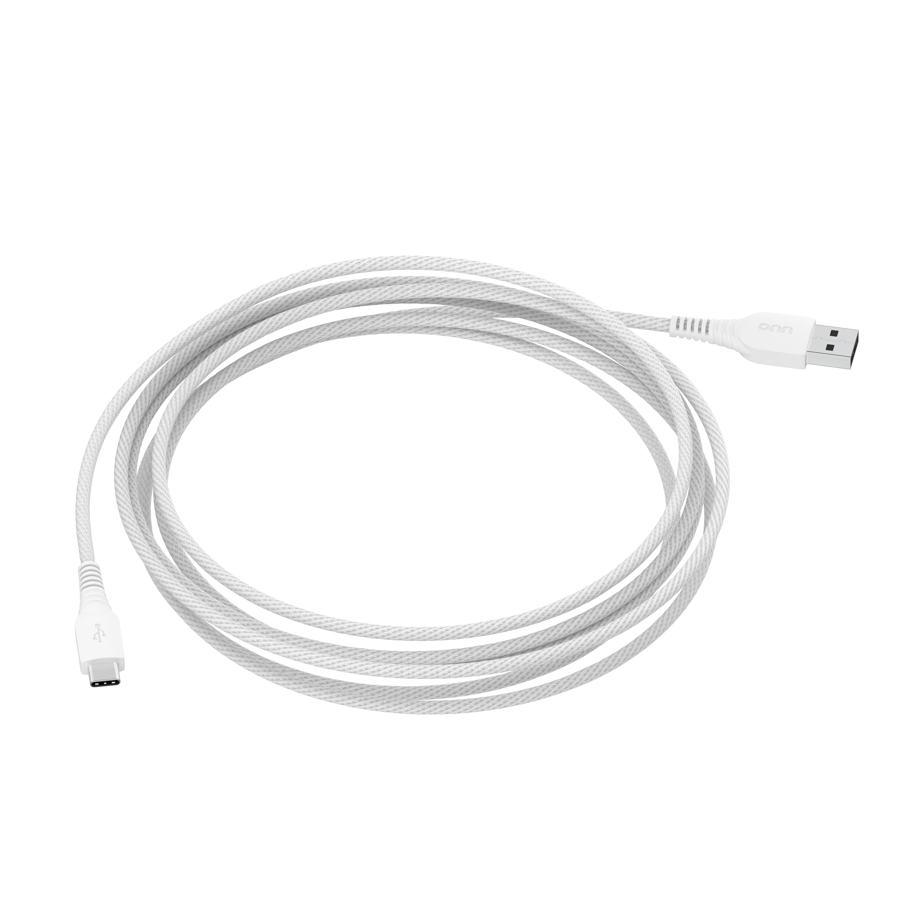 onn USB-C to USB-A Braided Charging Cable, High-Speed Data Sync and Durable Cord (White, 10 ft) t75sj