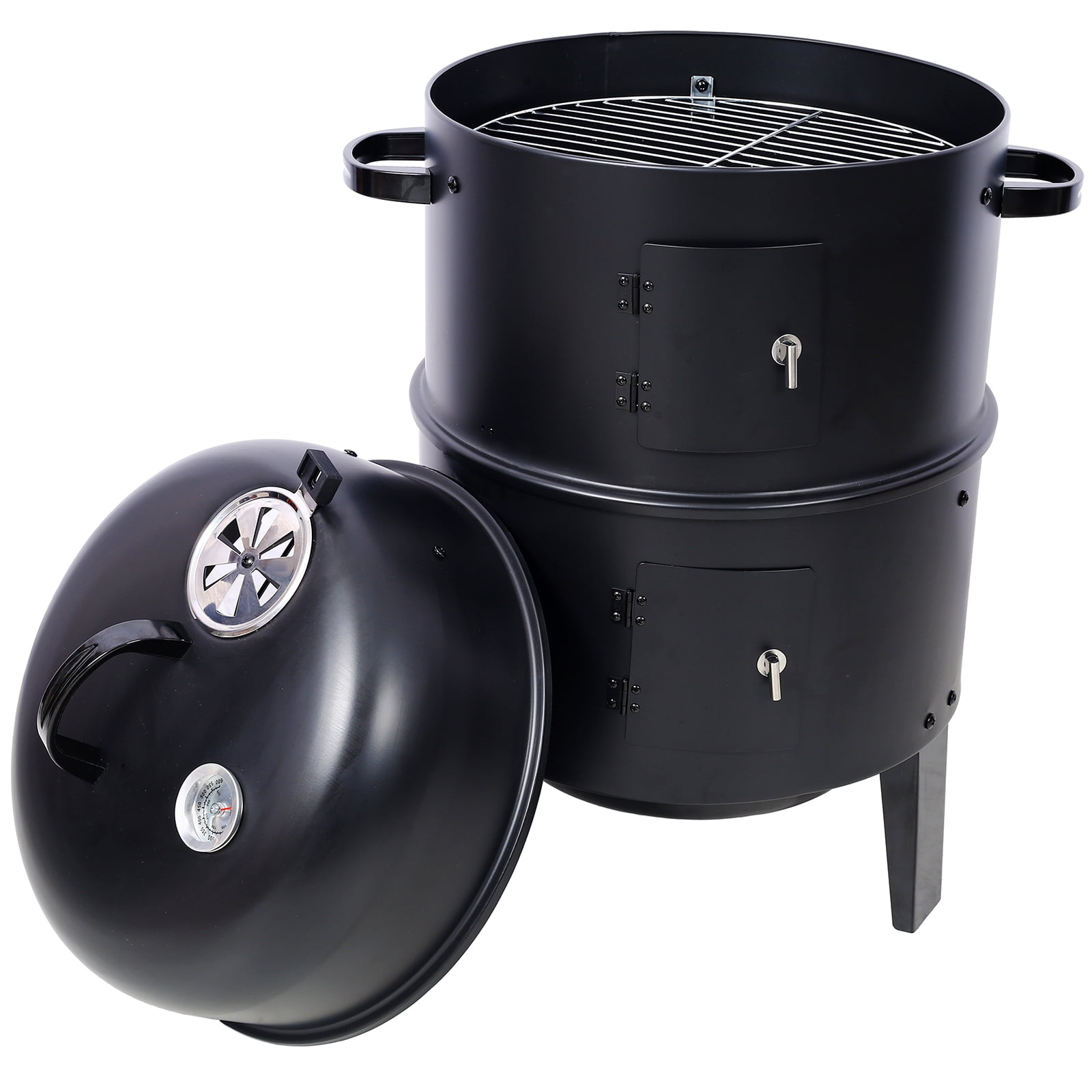 Deiokin 16-Inch Charcoal Smoker Grill, 3-in-1 Vertical Wood Smoker for Outdoor Cooking (Black, 16 in) lmvsc