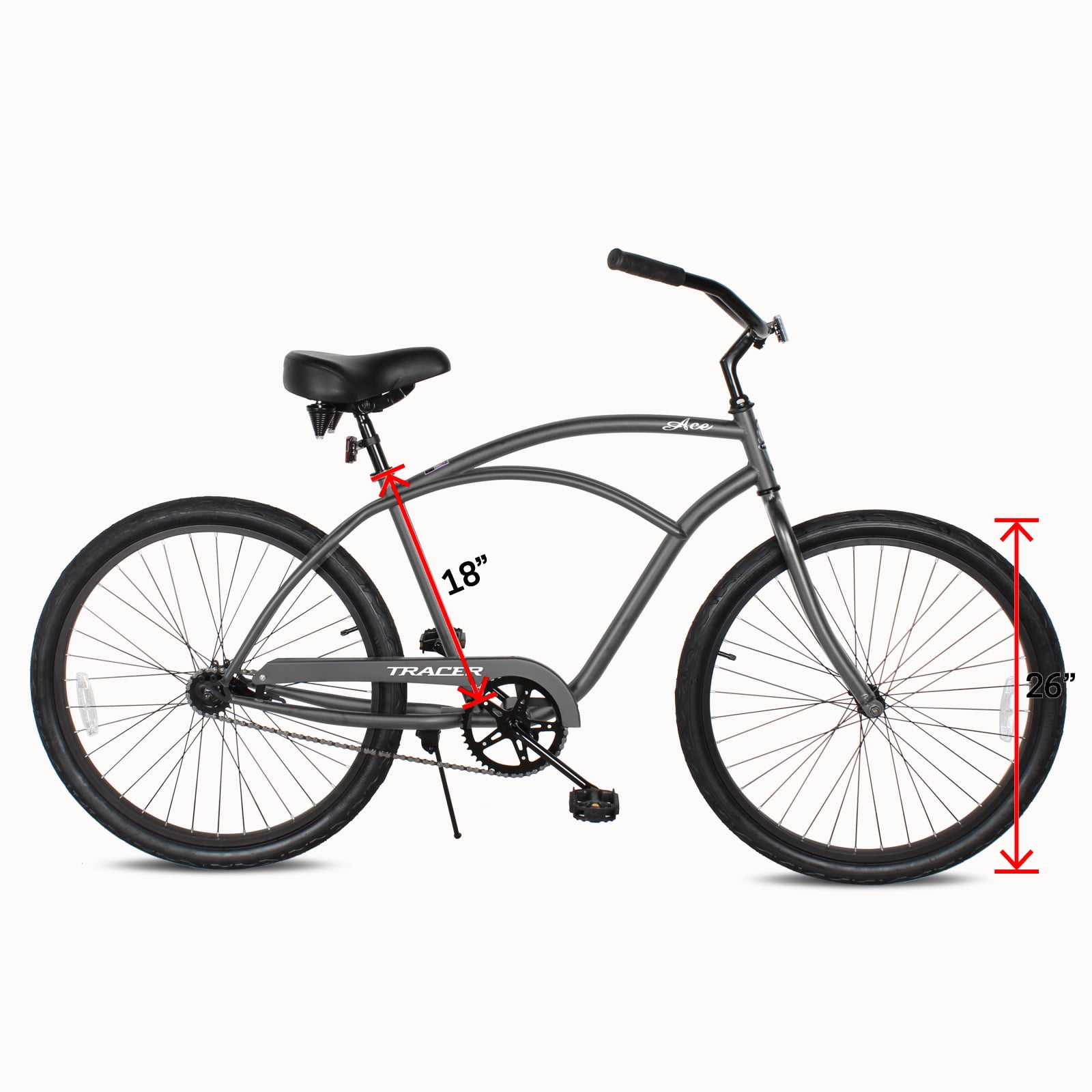 Tracer Bikes 26 in Beach Cruiser Bike, Single Speed, Coaster Brake, Matte Grey (26 in) om15u