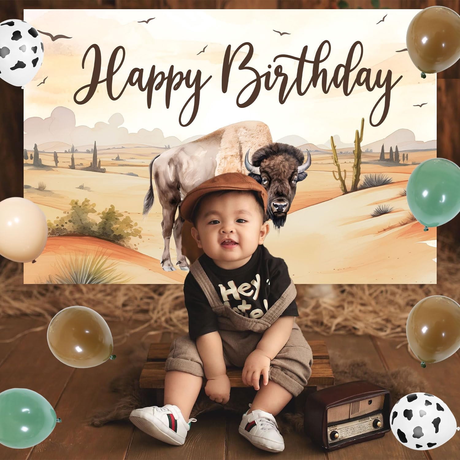 Kreatwow Buffalo Party Decorations Set, Bison Themed Birthday Backdrop and Balloon Garland Arch Kit (Brown and Green, 66 Pieces) z1l1s