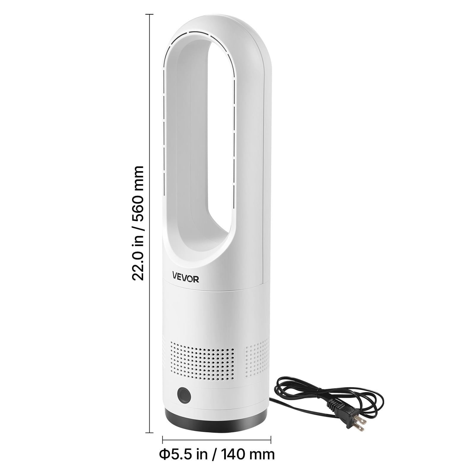 VEVOR Bladeless Tower Fan, Oscillating Standing Floor Fan with Remote, 8 Speeds, Quiet Air Circulator for Bedroom and Living Room (White) xv1w5
