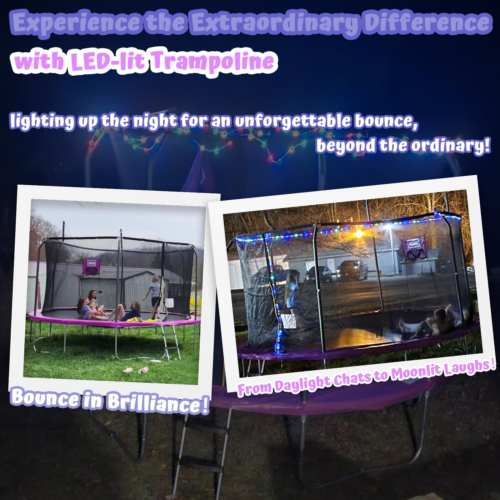 ACWARM HOME 15 ft Recreational Trampoline with Basketball Hoop and LED Lights (Purple, 15 ft) iehxv