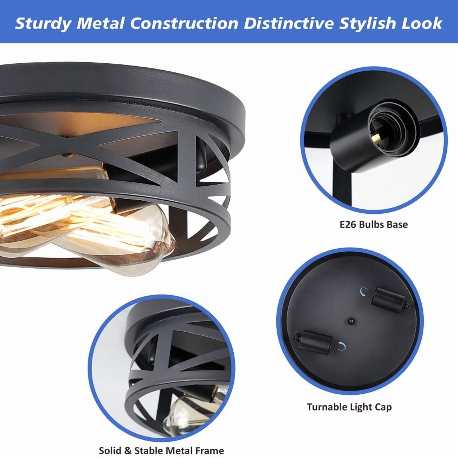 GCGAFUL Farmhouse Flush Mount Ceiling Light, Vintage Round Metal Fixture for Kitchen and Bedroom (Matte Black, 10.8 in, 2 Pack) yyrij