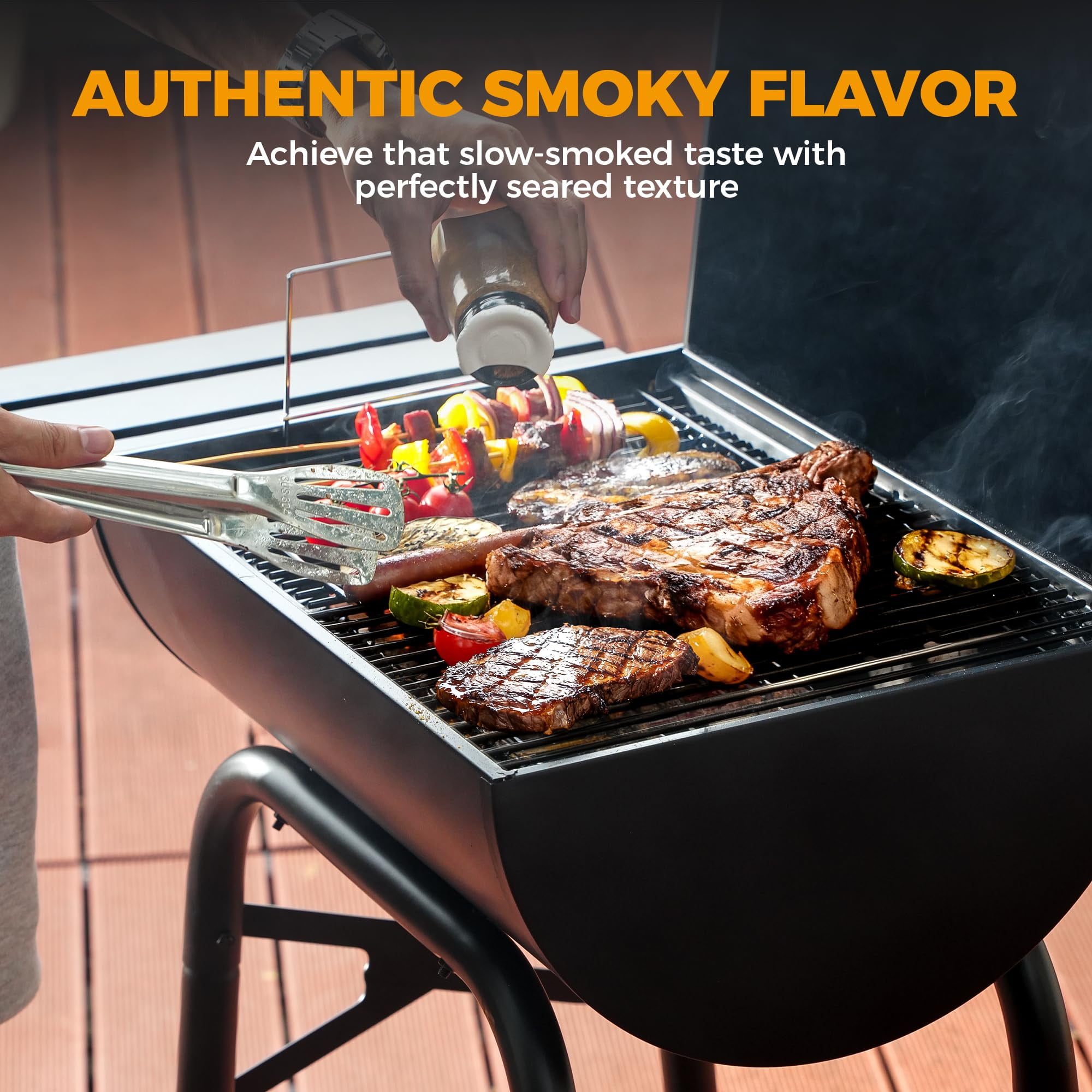 Master Cook Outdoor Barrel Charcoal Grill with Side Tables and Smoker (Black, 30 in) z33nm