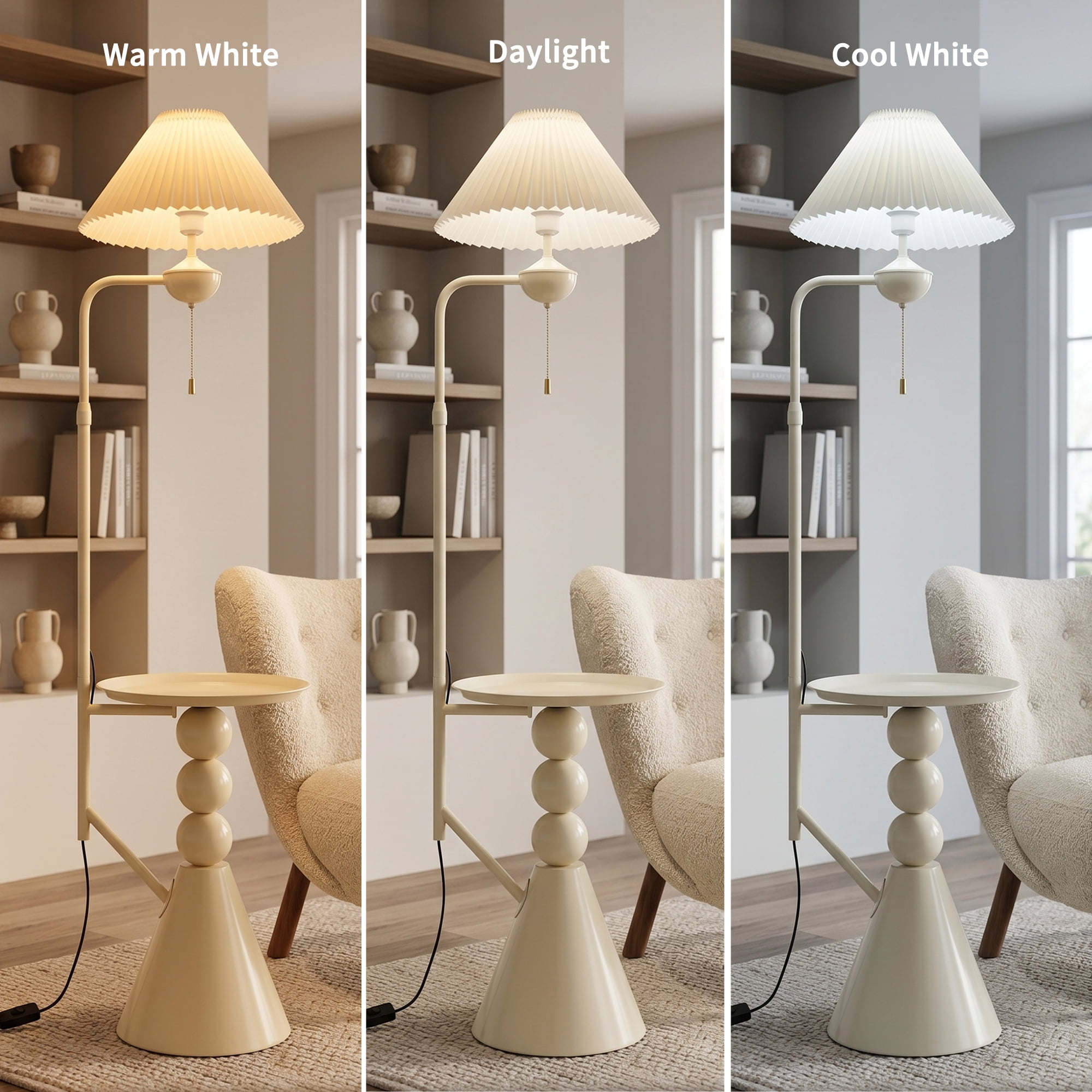 AFANQI Nordic Minimalist Floor Lamp with Integrated Side Table (Cream, 70 in Height) 7z7qk