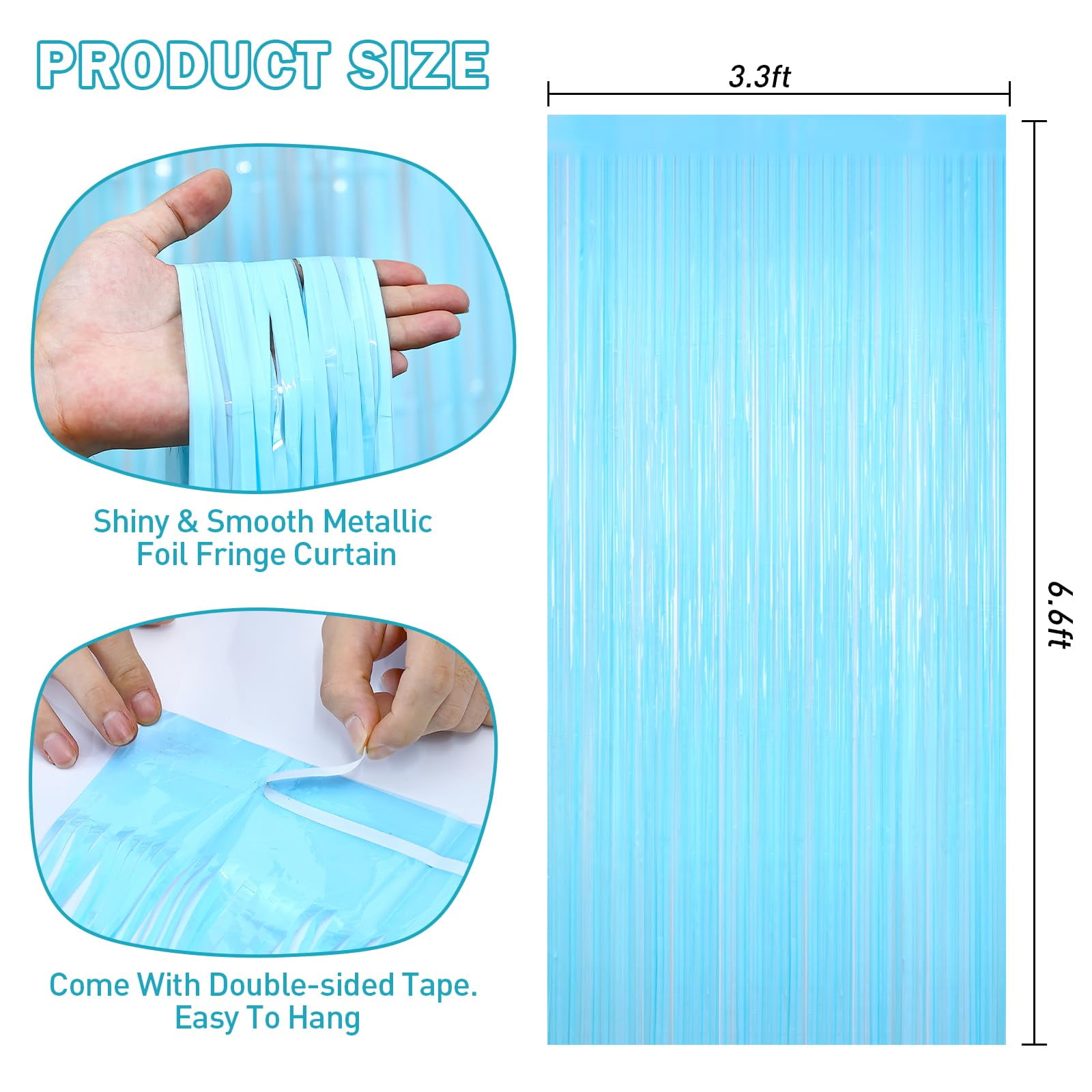 GLSDBT Metallic Foil Fringe Curtains Party Backdrop Streamers (Light Blue, 4 Pack 3.3x6.6 ft) 0pejw