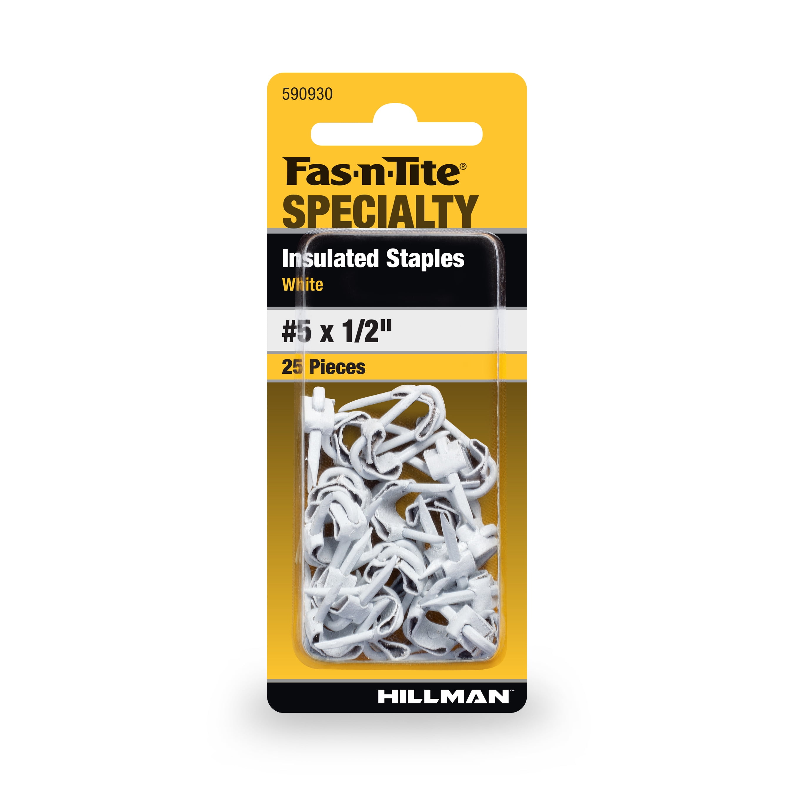 Hillman Fas-n-tite Insulated Staples, Heavy-Duty Steel Cable Fasteners (White, 0.5 in, 50 Pack) 3k6do