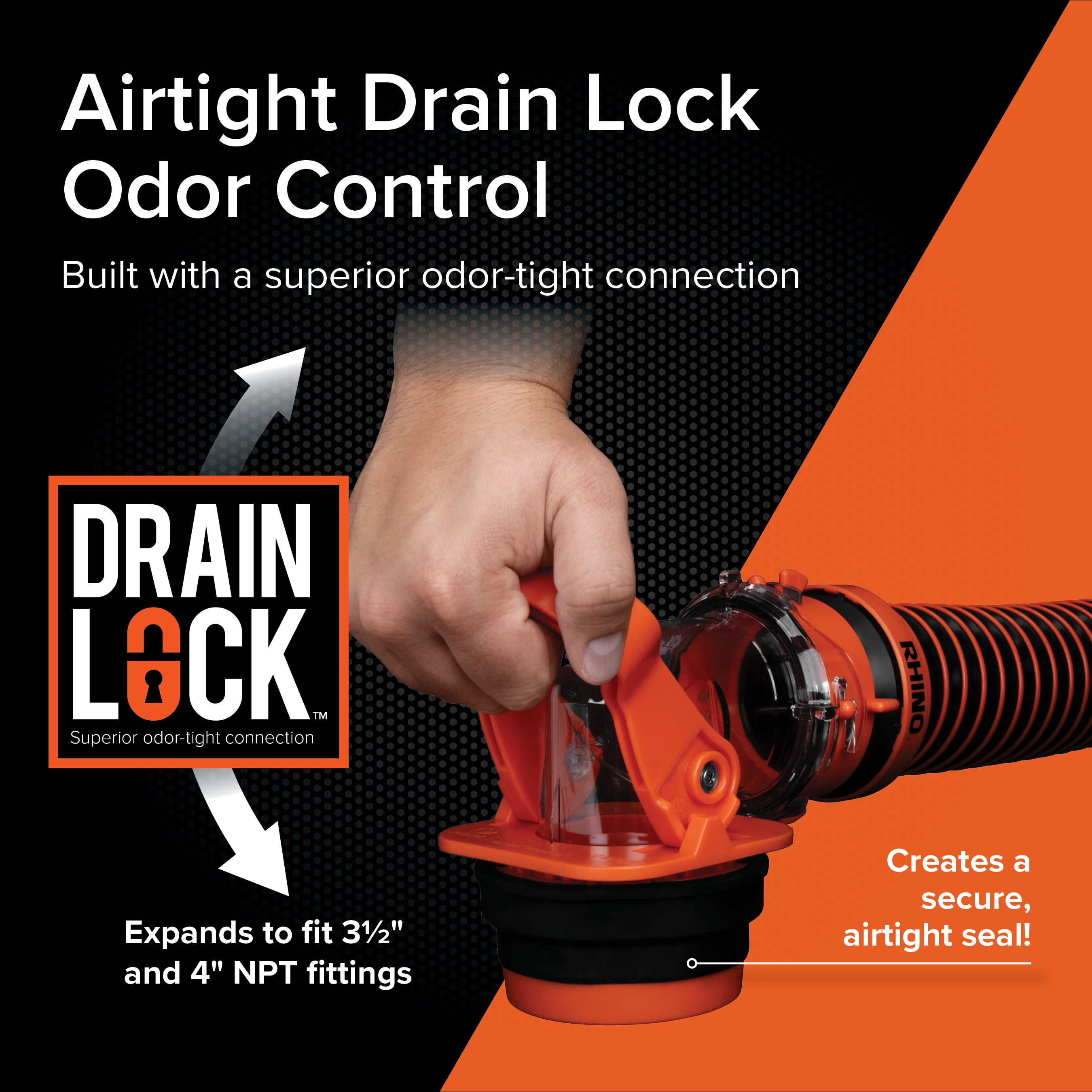Camco Rhino RV Sewer Hose Elbow with Drain Lock Adapter (Orange, 1 Pack) 7zlkh