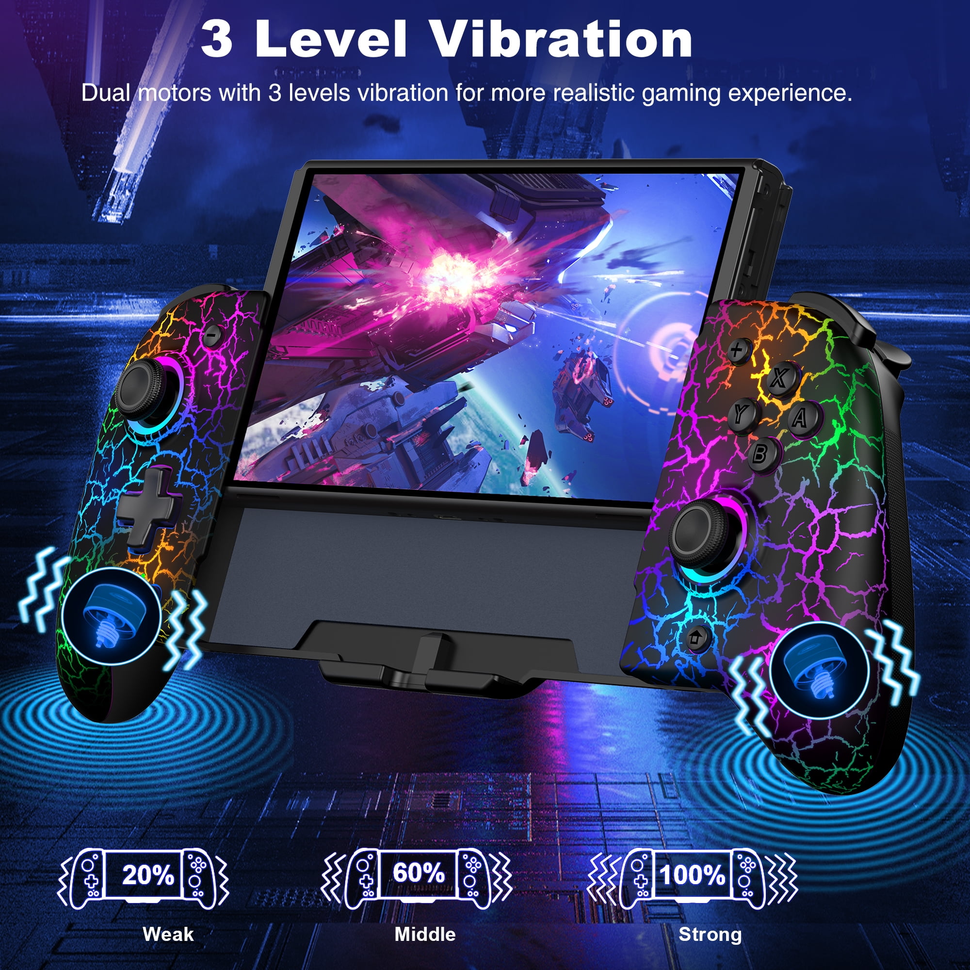 Beboncool Wireless Switch Controller Grip Set with Hall Effect Joysticks and RGB Lighting (Black, 2-Pack) a0g7z